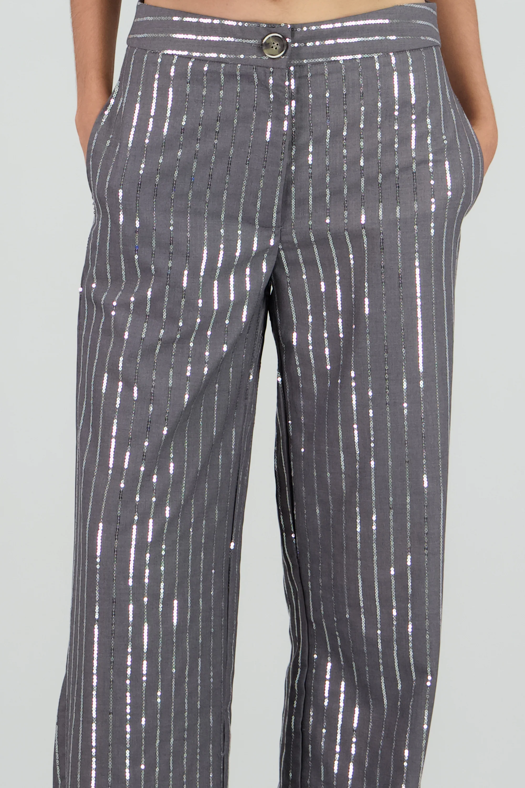 Pantalon recto de rayas con brillos - Image 5