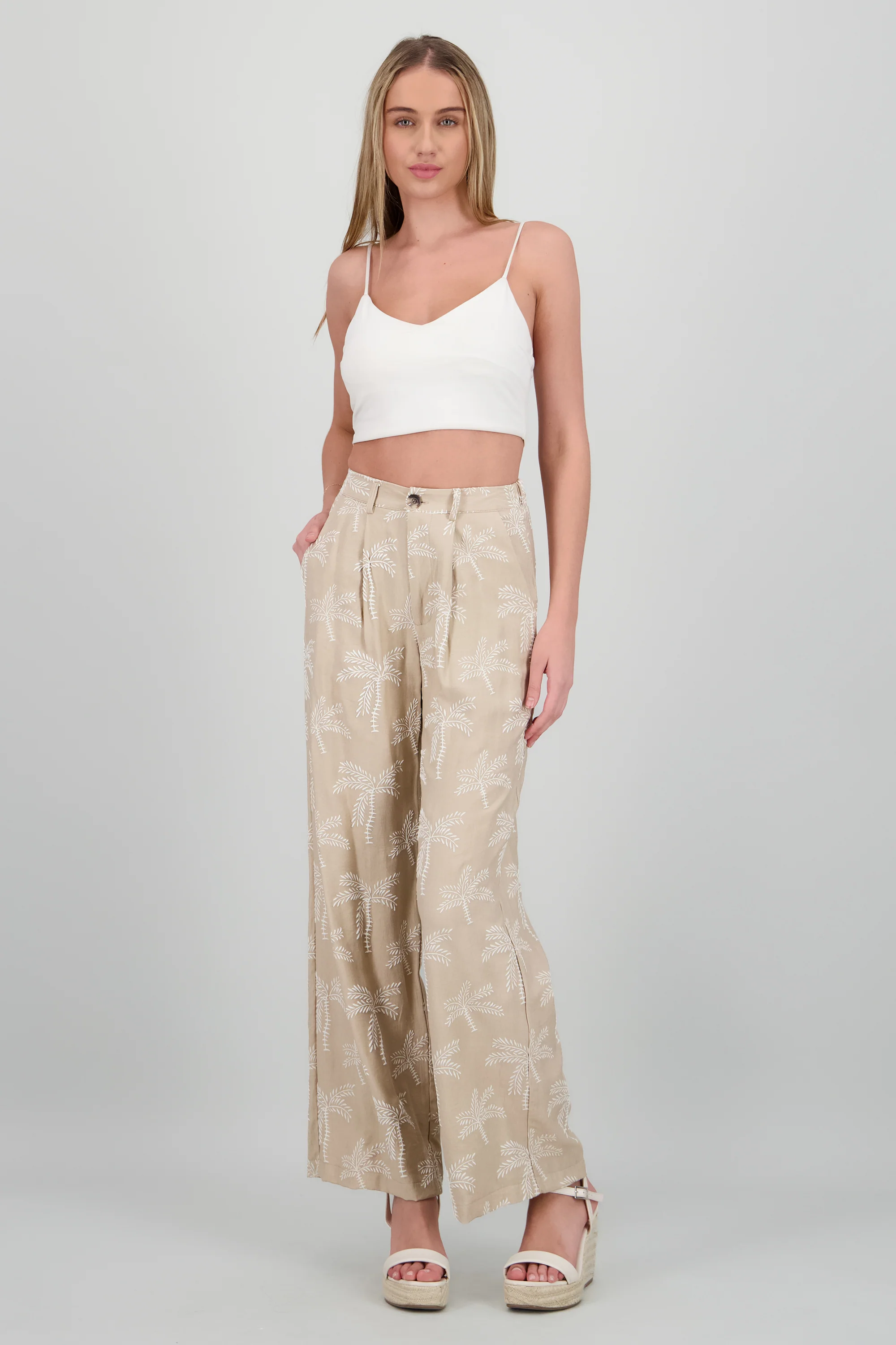 Pantalon recto estampado de palmeras