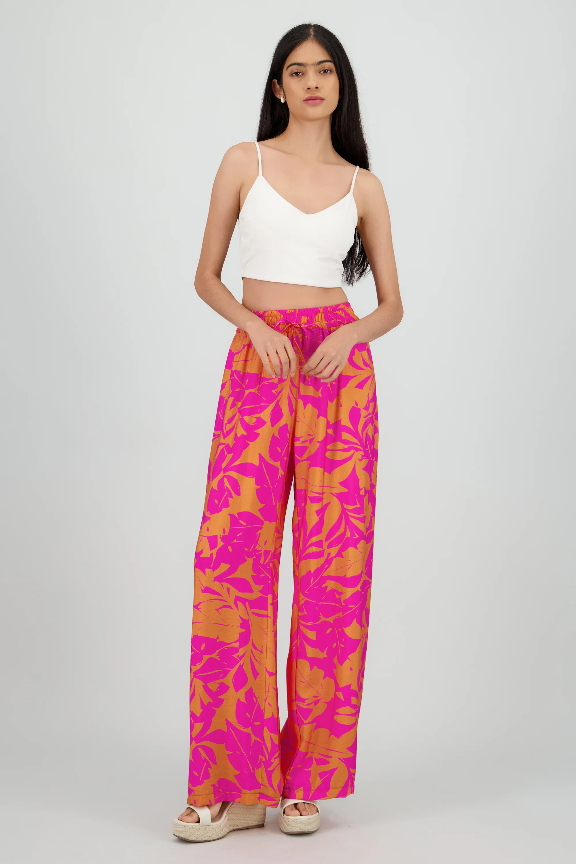 Pantalon tropical contraste color