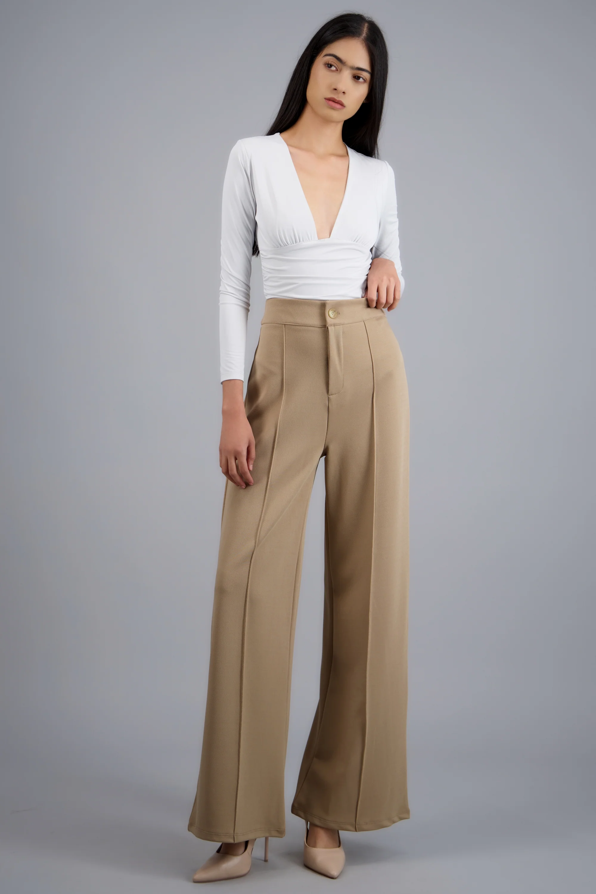 Pantalon vestir wide leg detalle costura - Image 3