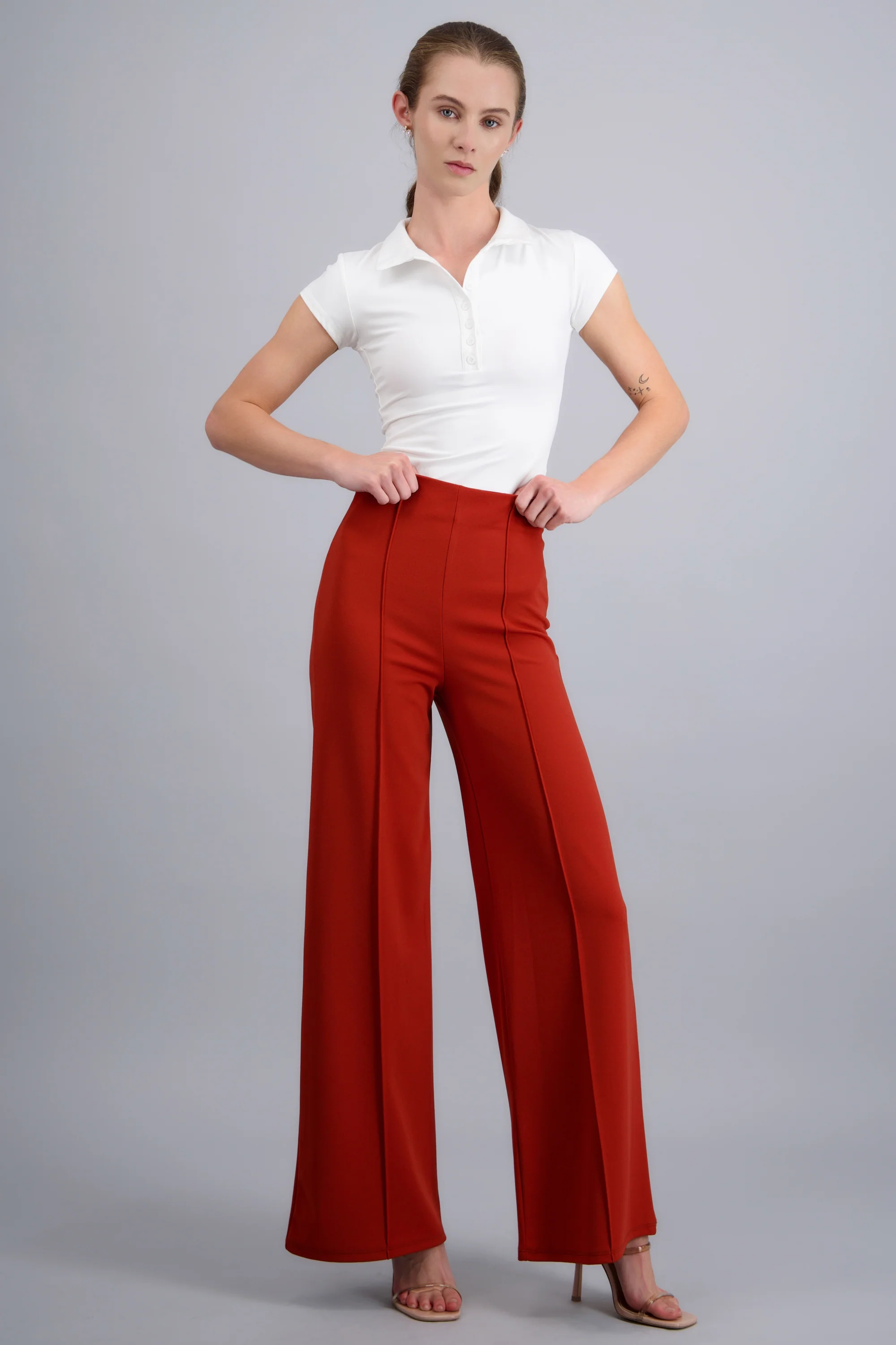 Pantalón Wide Leg Cintura Alta Costuras - Image 3