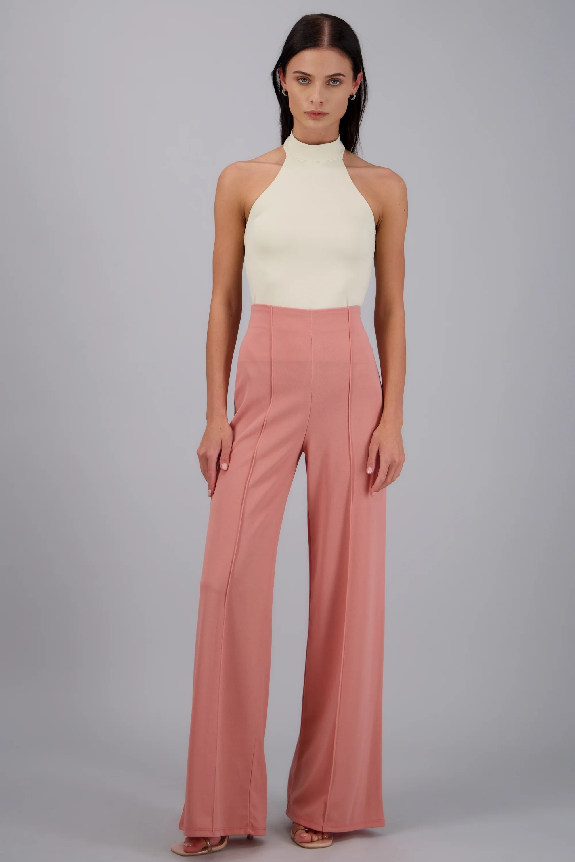 Pantalón Wide Leg Cintura Alta Costuras