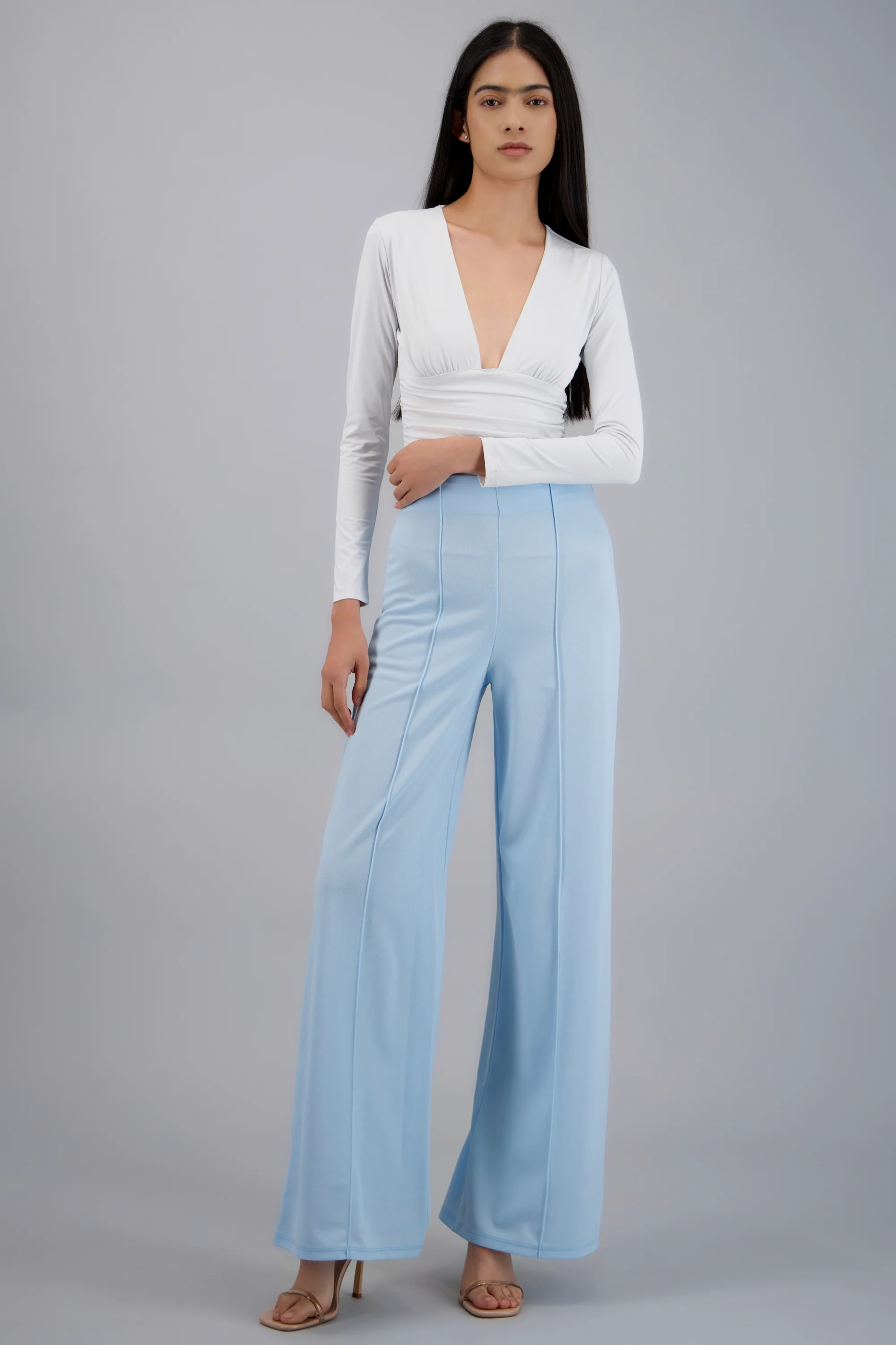 Pantalón Wide Leg Cintura Alta Costuras
