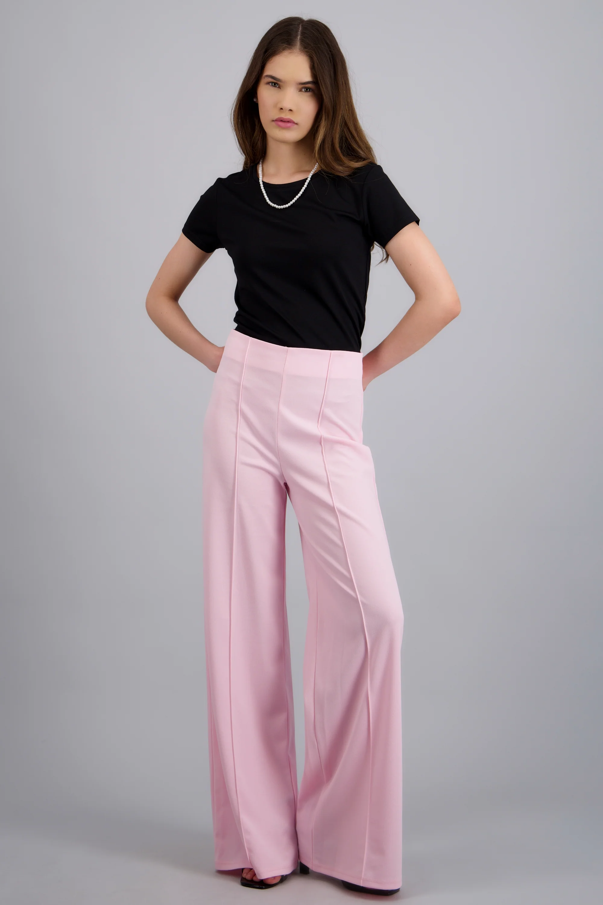 Pantalón Wide Leg Cintura Alta Costuras
