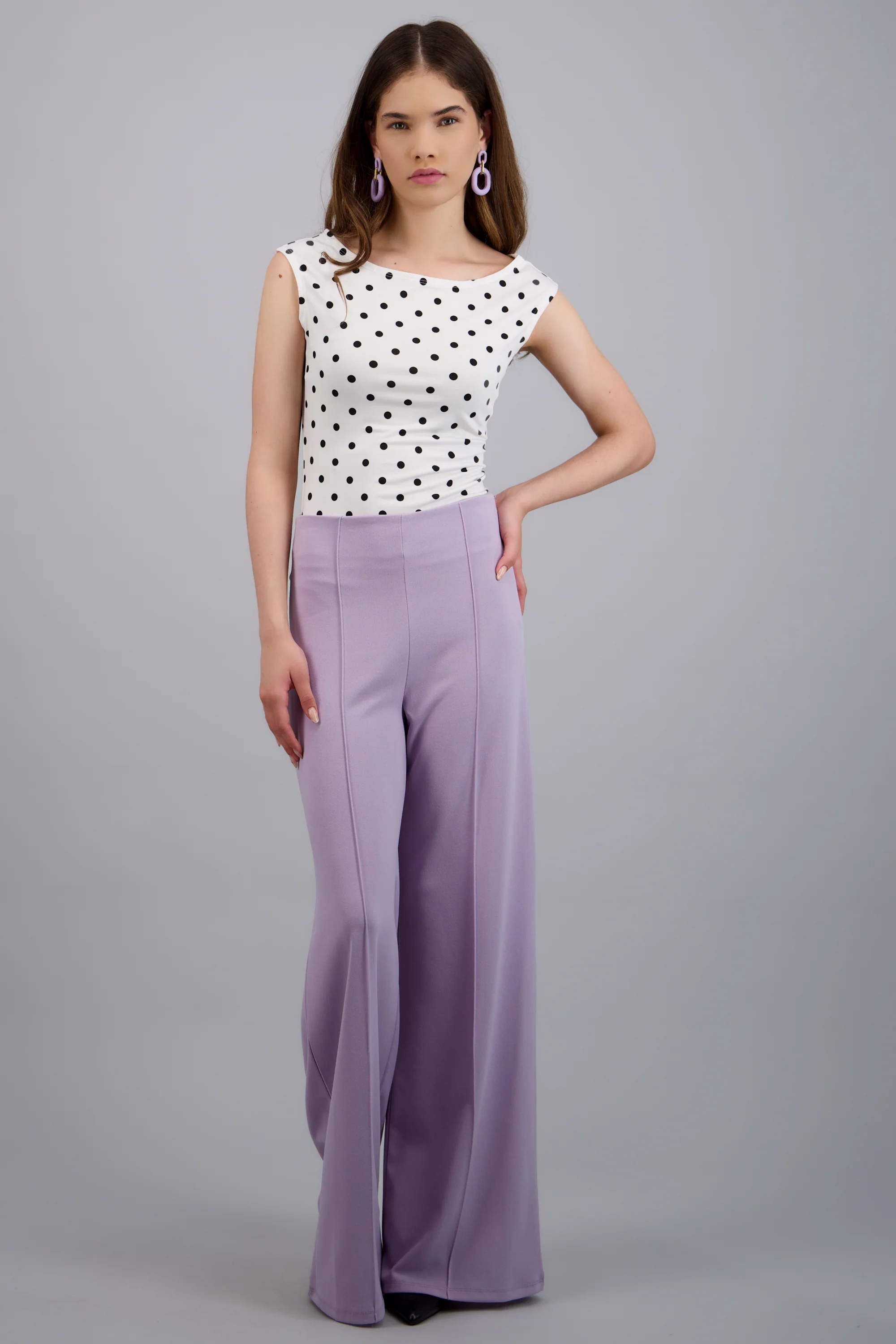 Pantalón Wide Leg Cintura Alta Costuras
