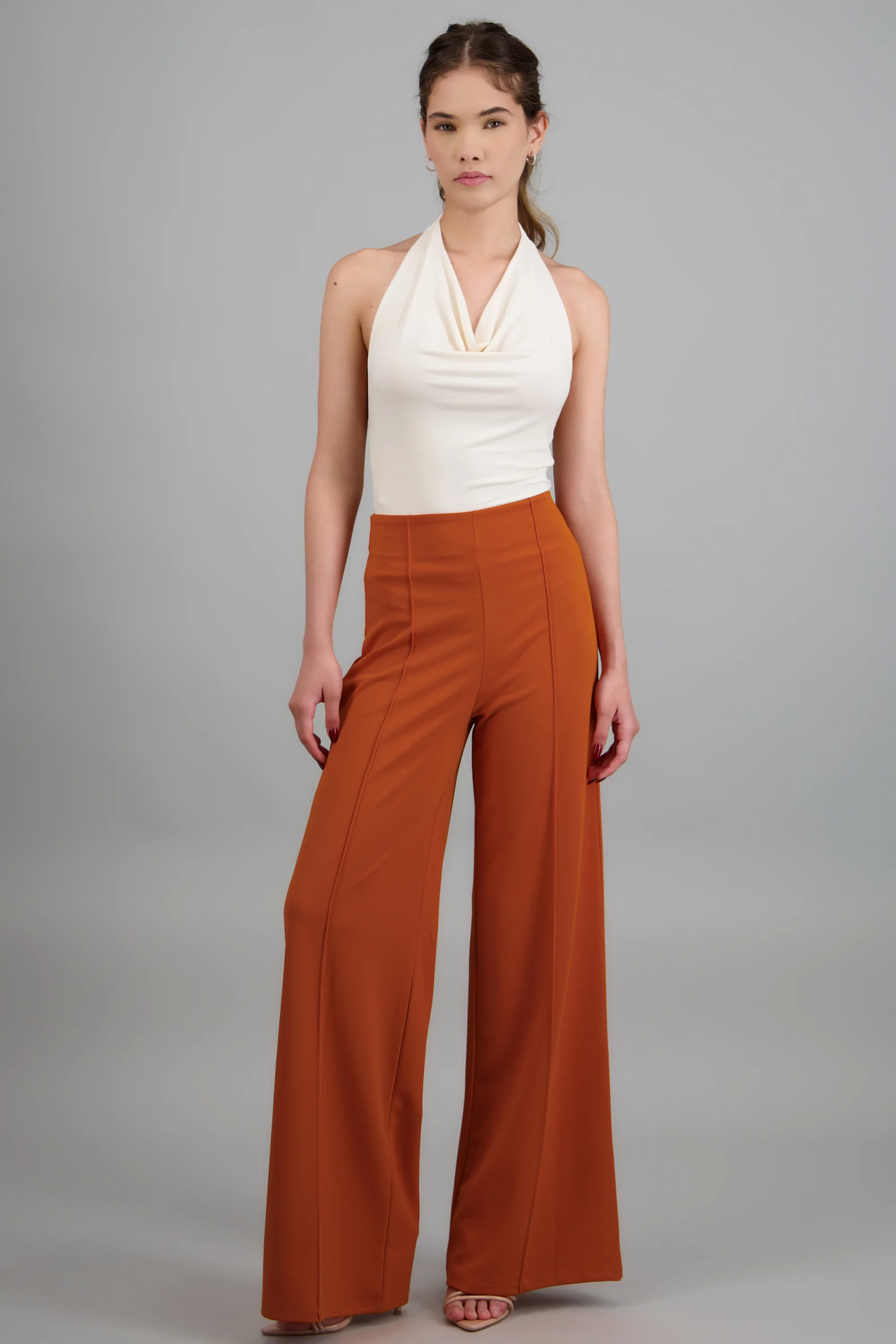 Pantalón Wide Leg Cintura Alta Costuras