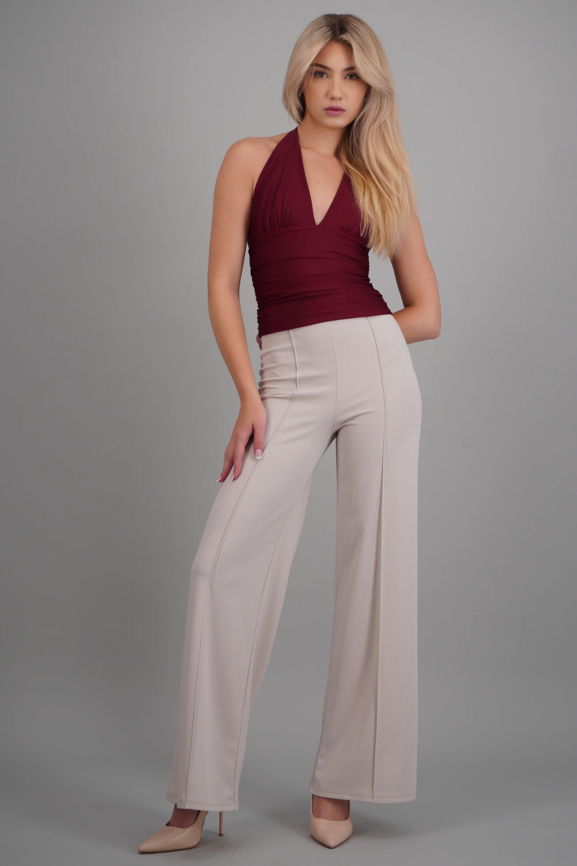 Pantalón Wide Leg Cintura Alta Costuras