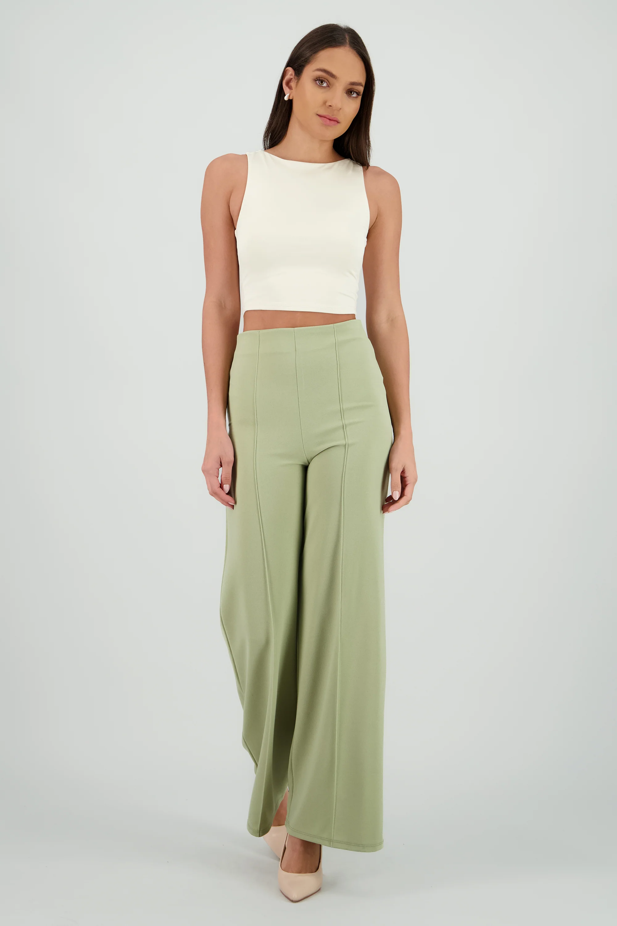 Pantalón Wide Leg Cintura Alta Costuras