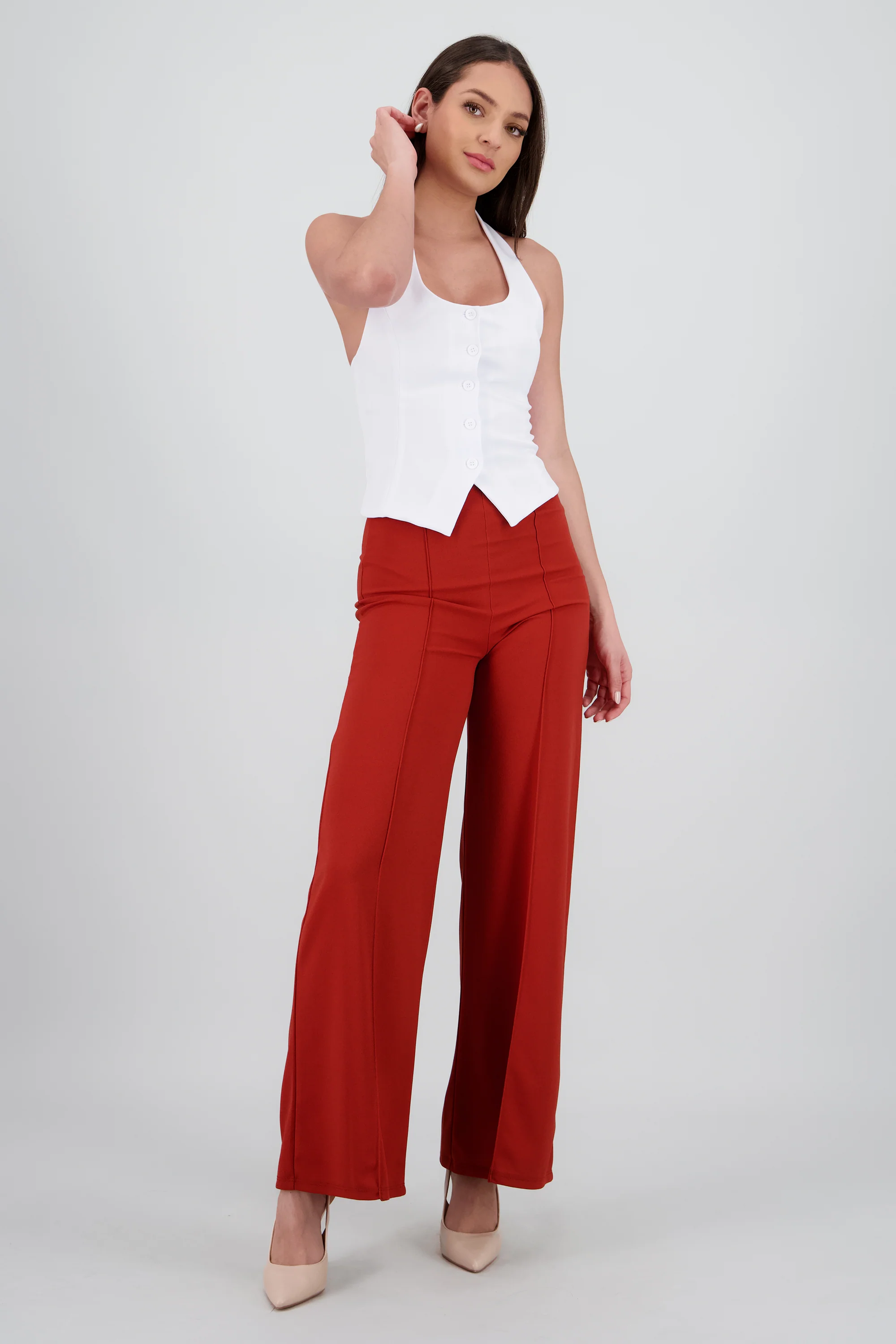 Pantalón Wide Leg Cintura Alta Costuras