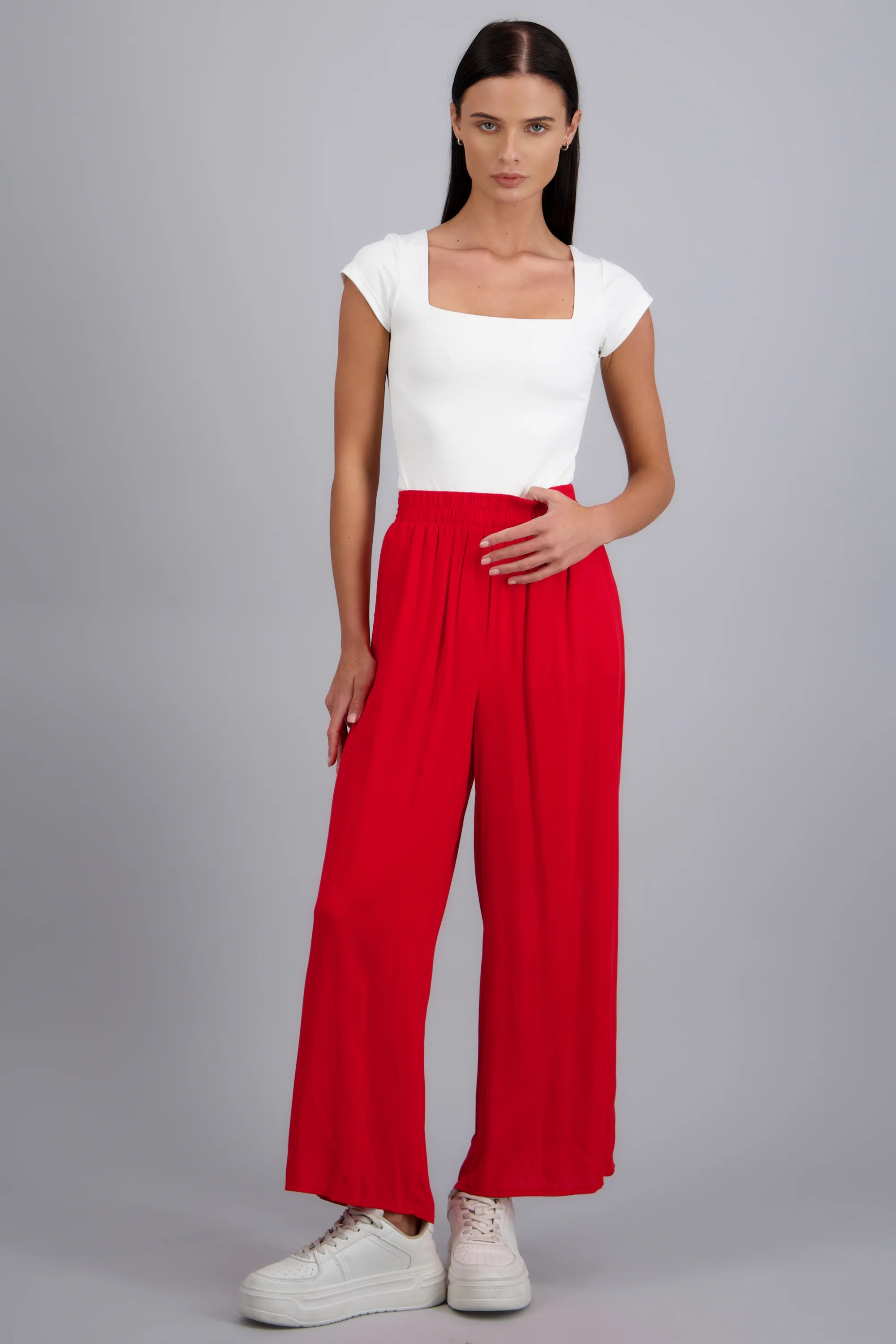Pantalón Wide Leg Cintura Alta Fruncida