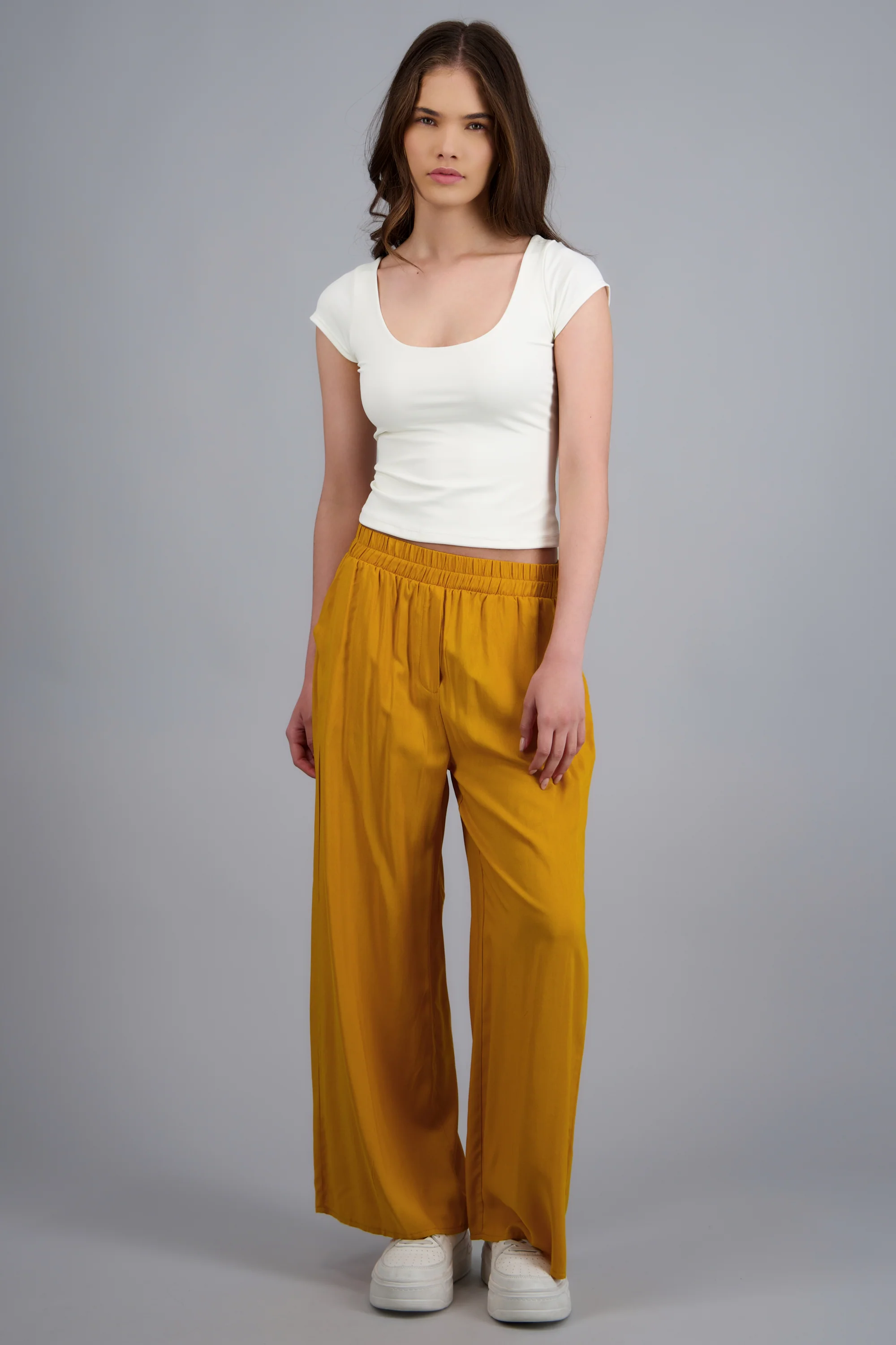 Pantalón Wide Leg Cintura Alta Fruncida - Image 3