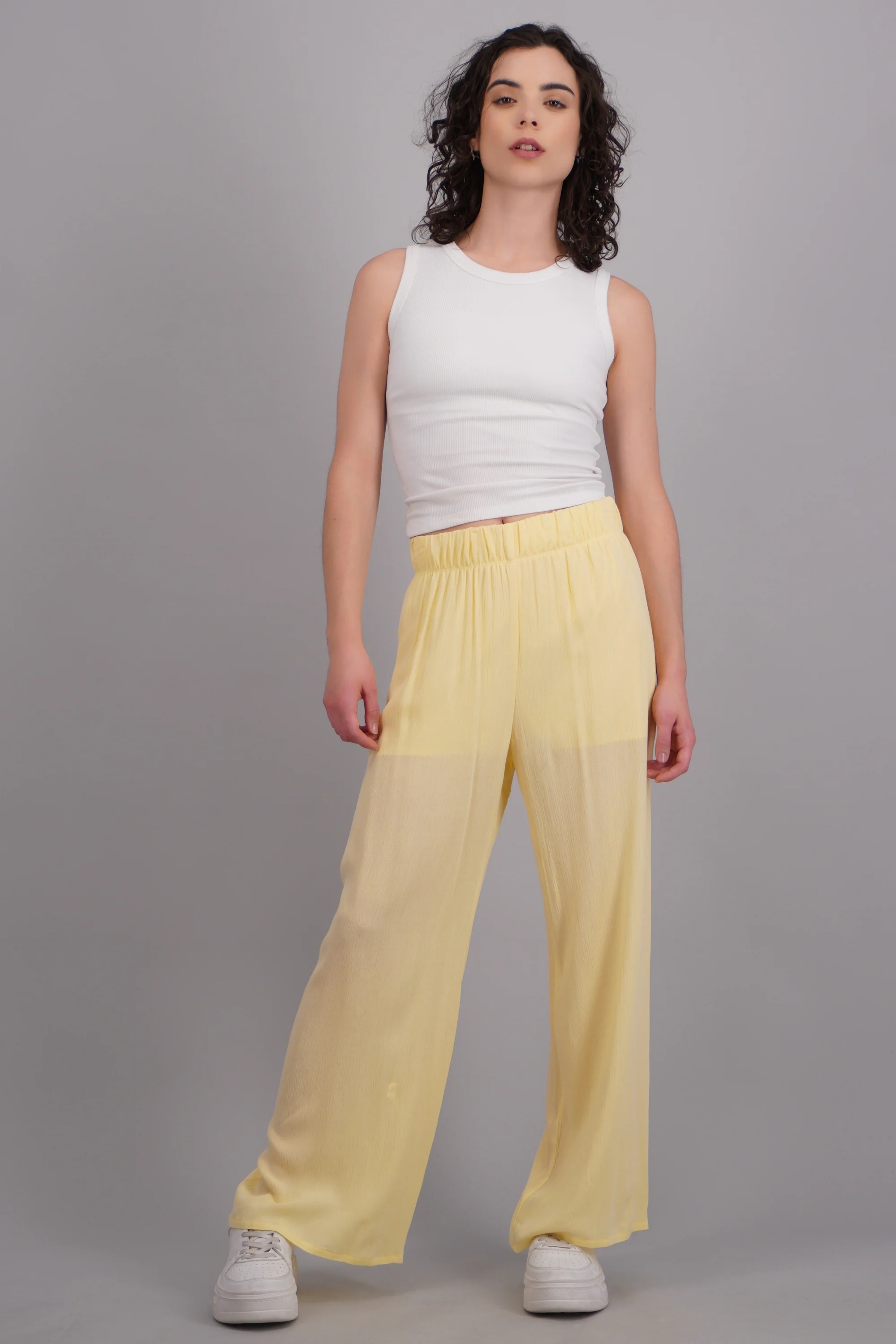 Pantalón wide leg cintura elástica
