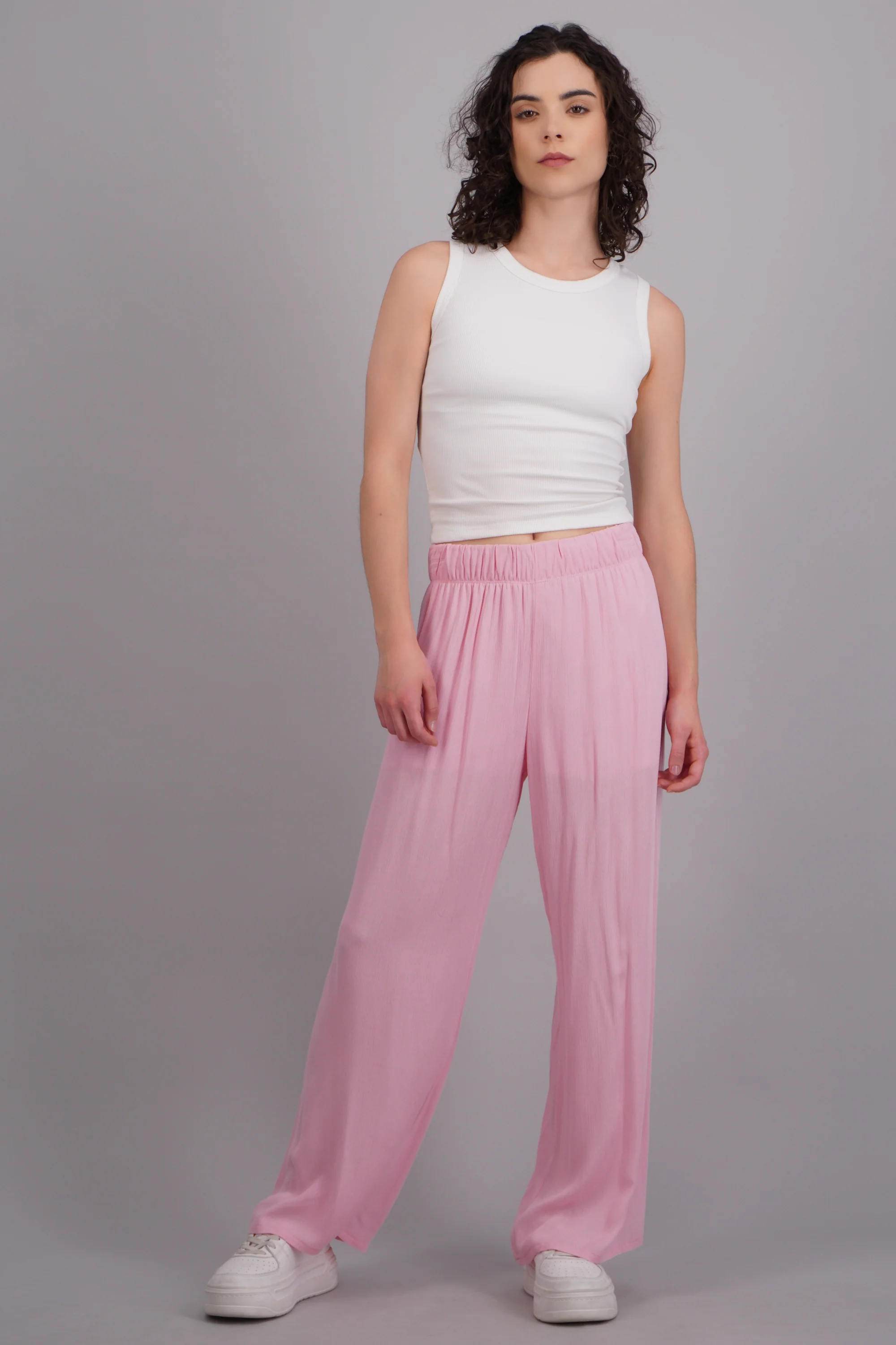 Pantalón wide leg cintura elástica