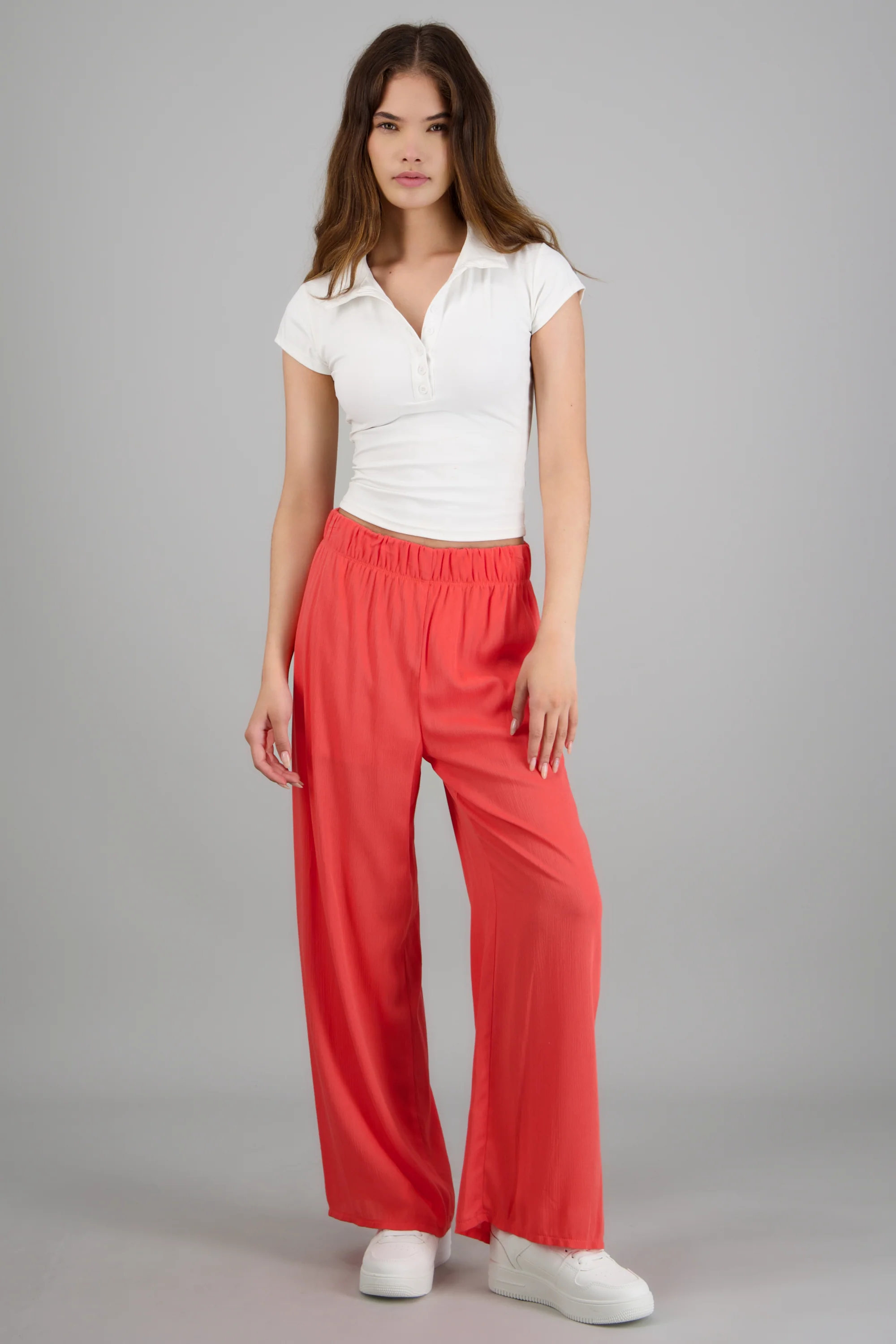 Pantalón wide leg cintura elástica