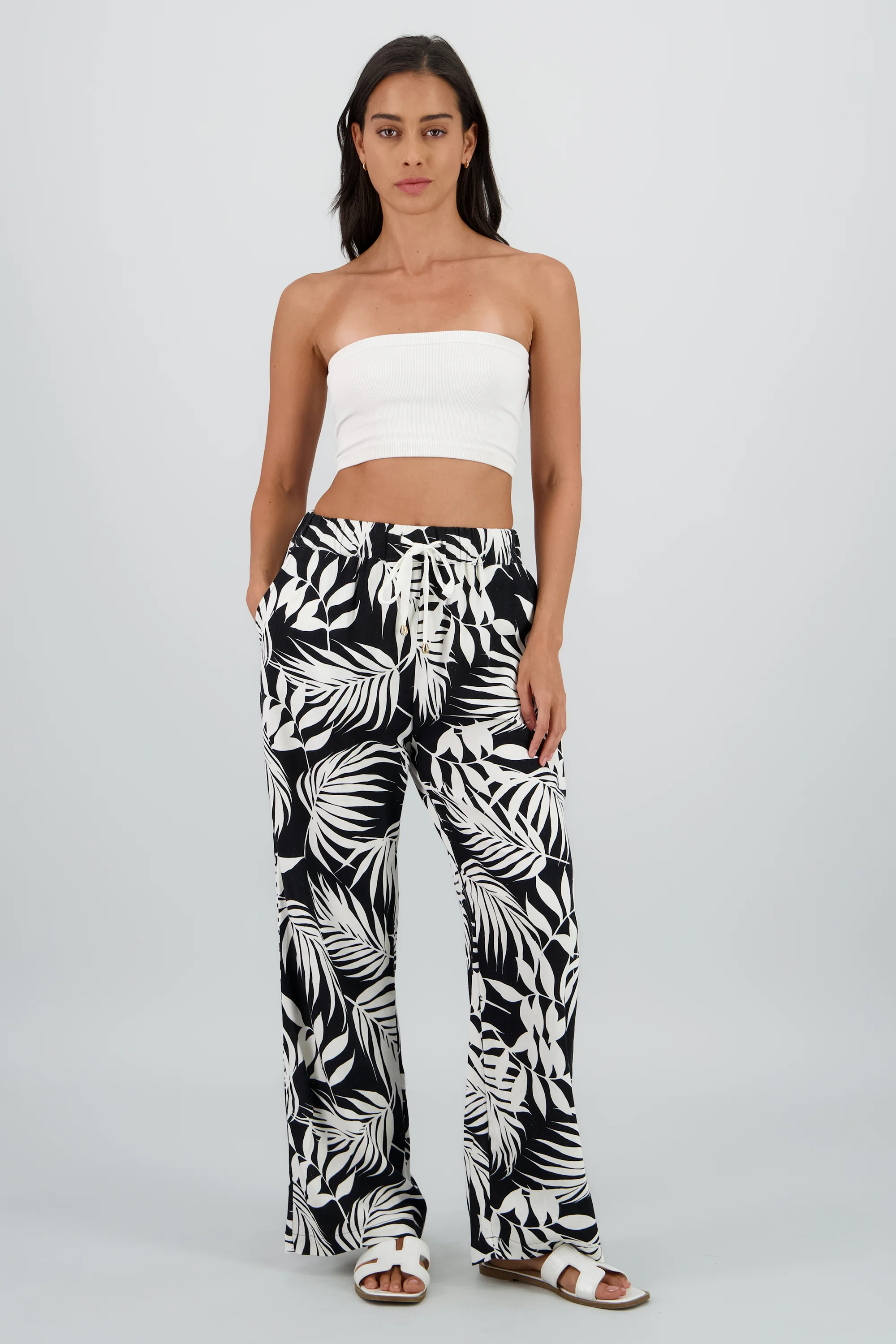 Pantalón wide leg estampado palmeras