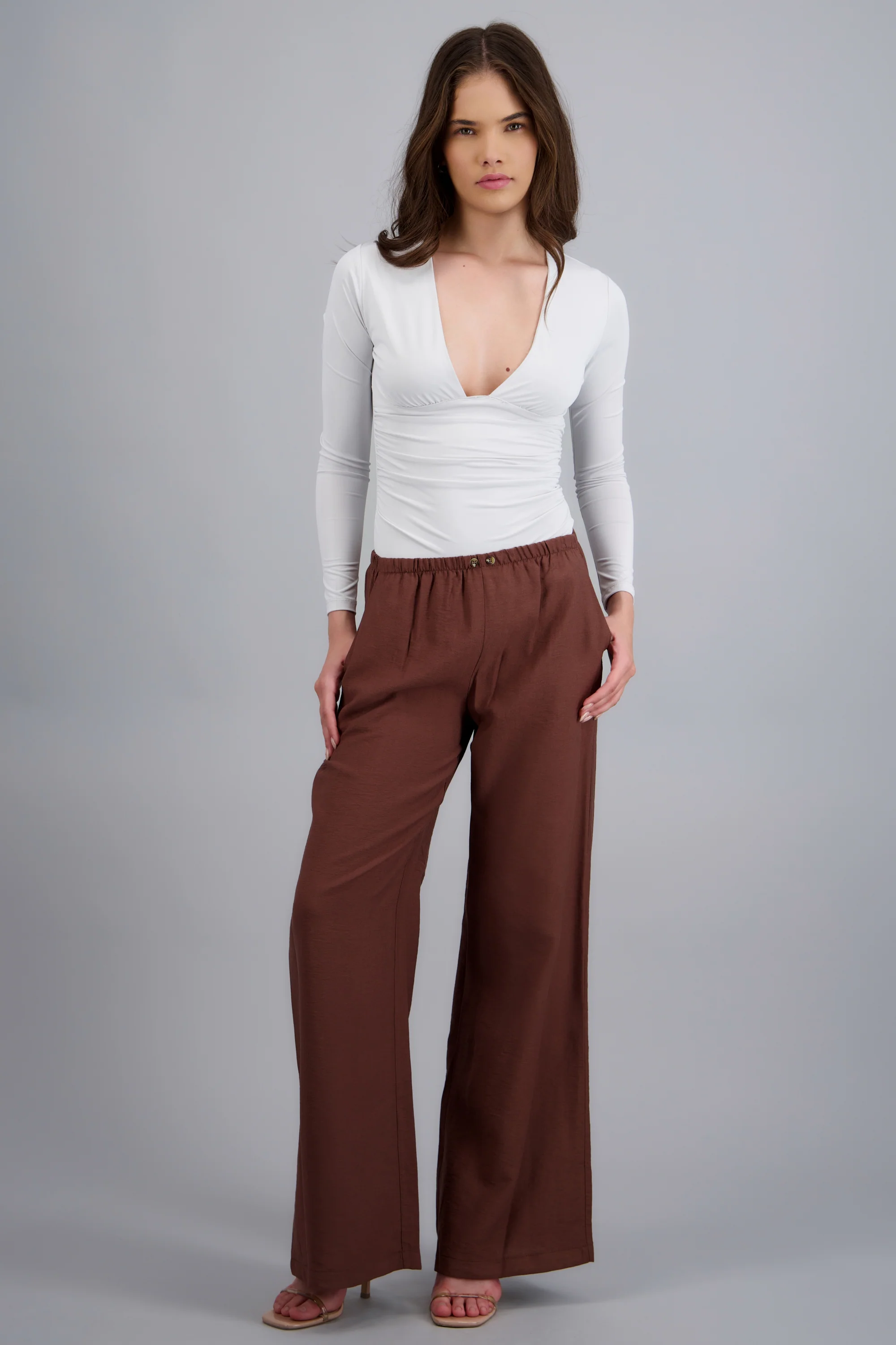 Pantalon wide leg pretina elastica