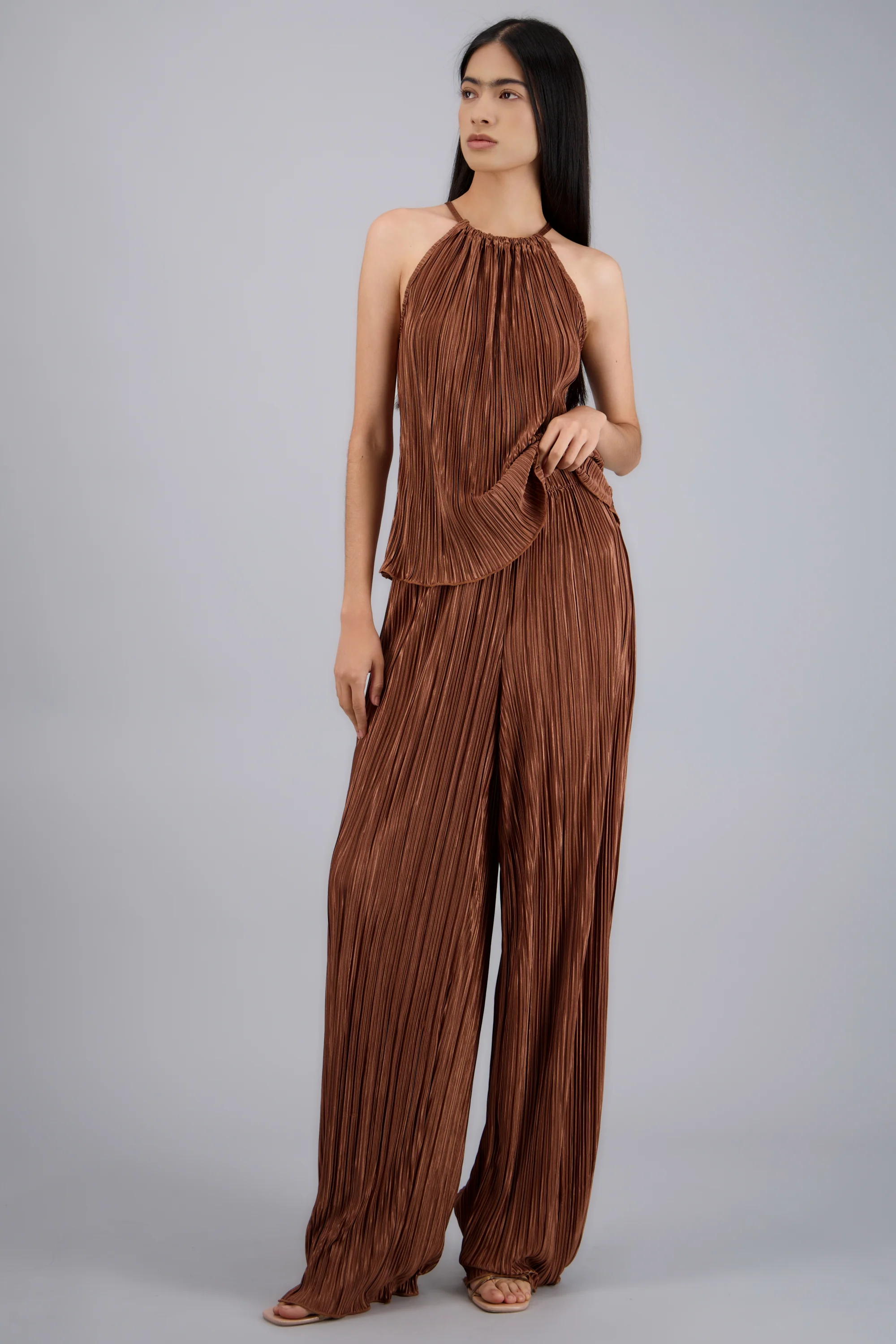 Pantalon wide leg textura