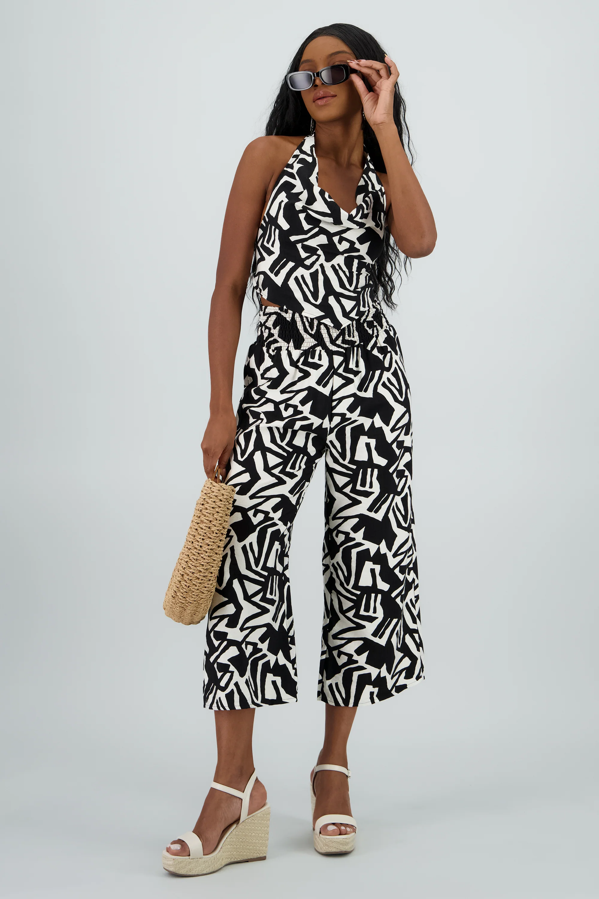 Pantalones estampados con resorte wide leg