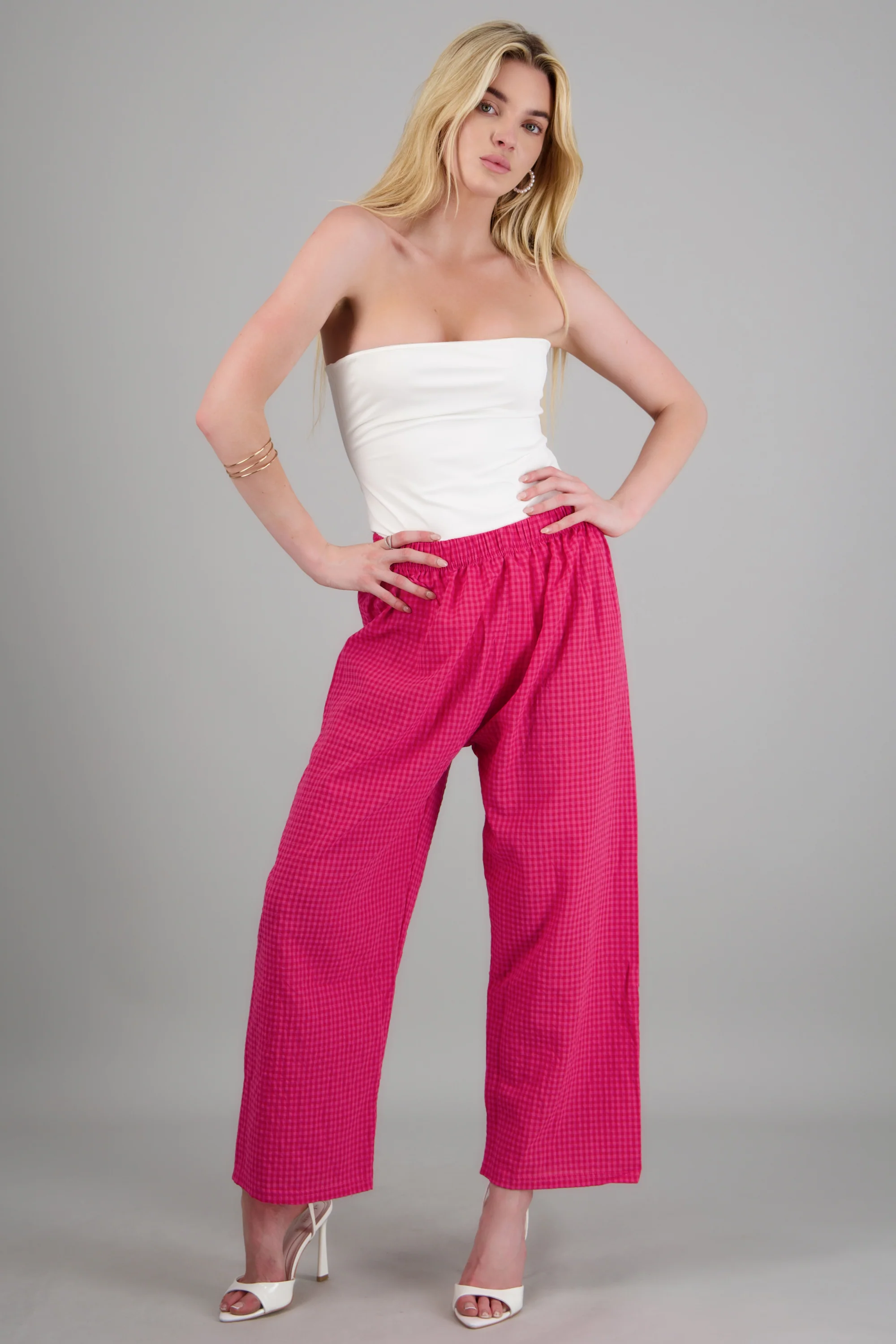 Pantalones mini cuadros pierna amplia - Image 3
