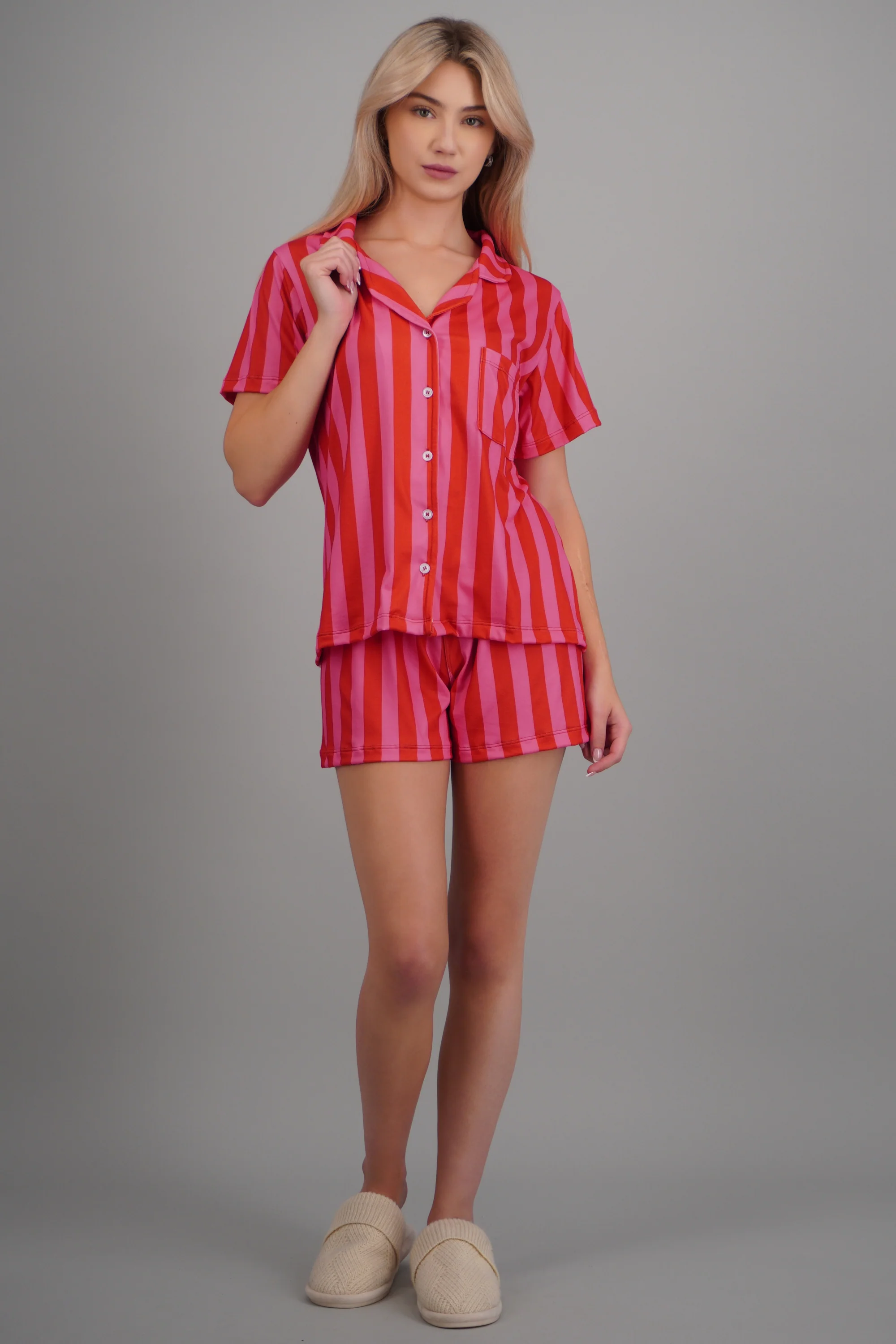 Pijama camisera short rayas