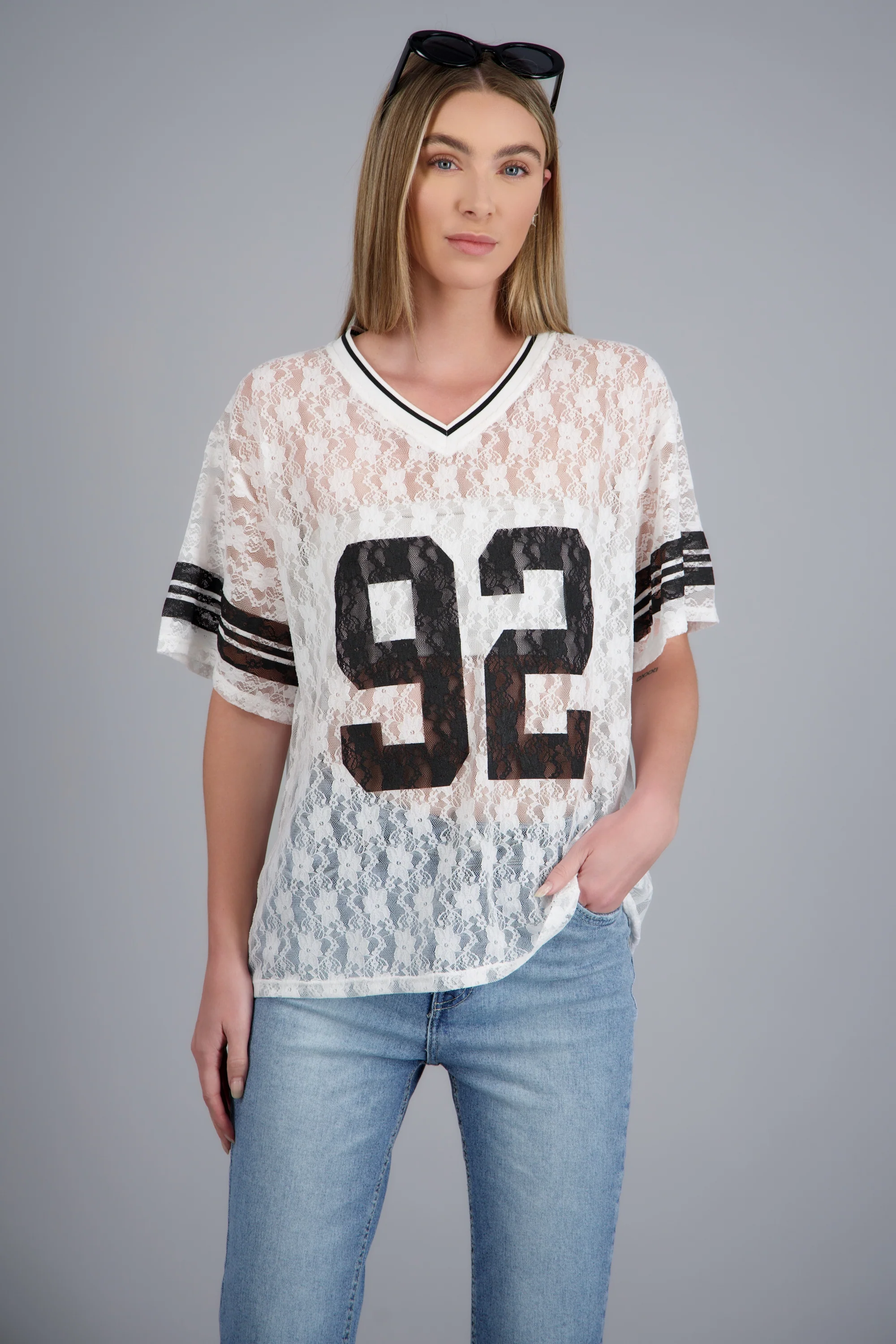 Playera jersey encaje