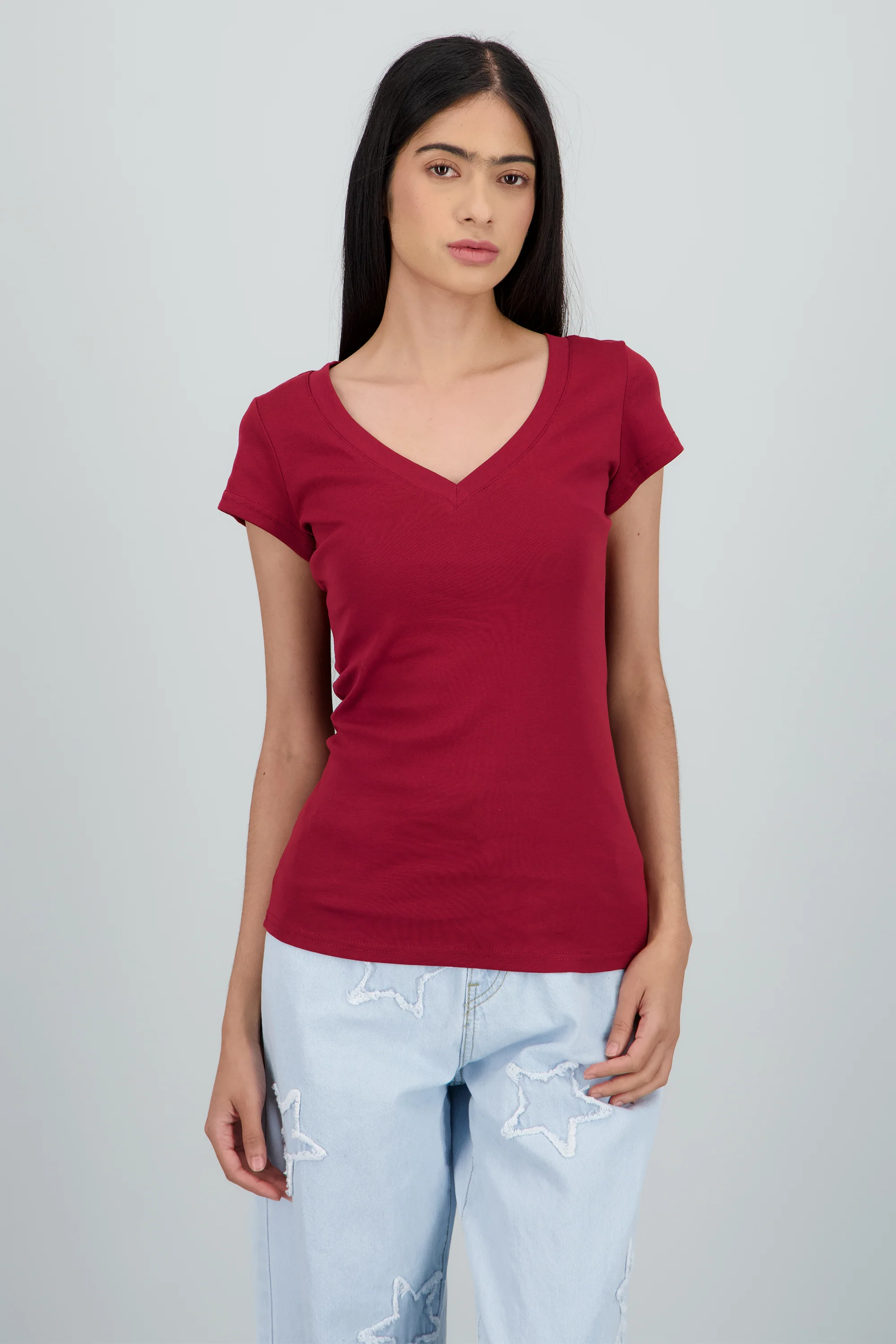 Playera lisa manga corta cuello v