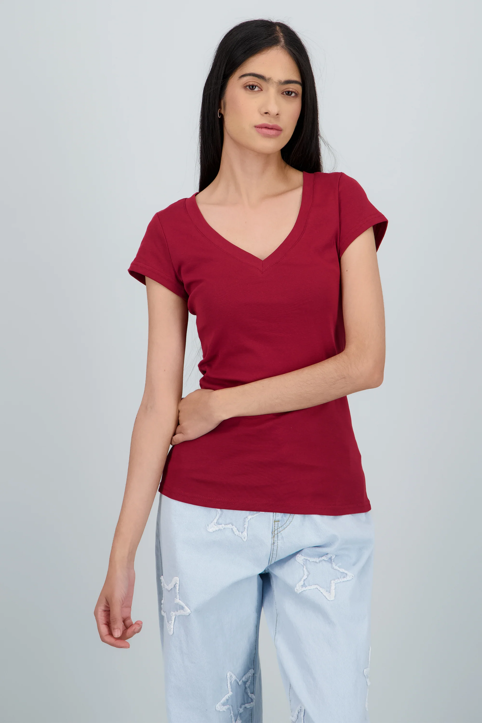 Playera lisa manga corta cuello v - Image 2