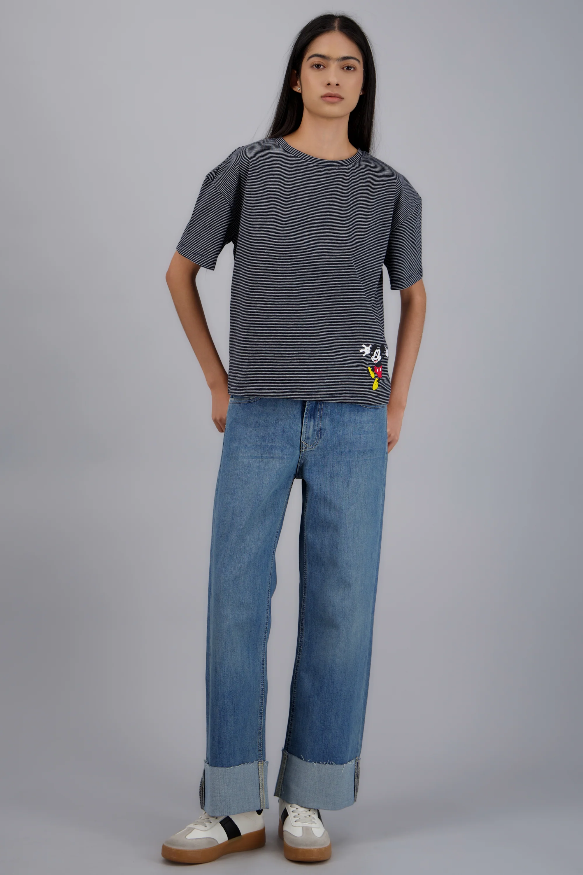 Playera manga larga lineas mickey mouse