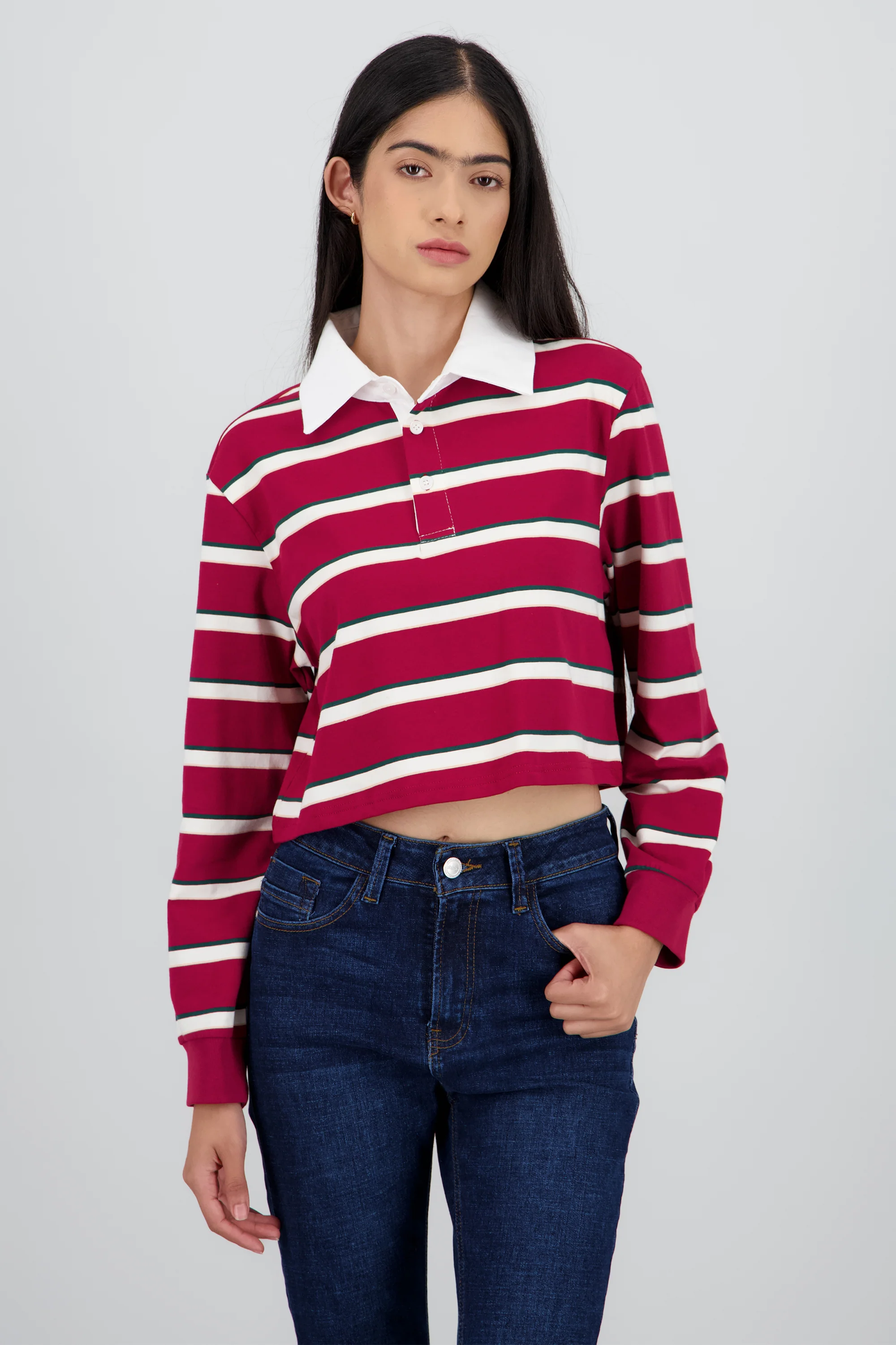 Playera polo con rayas manga larga