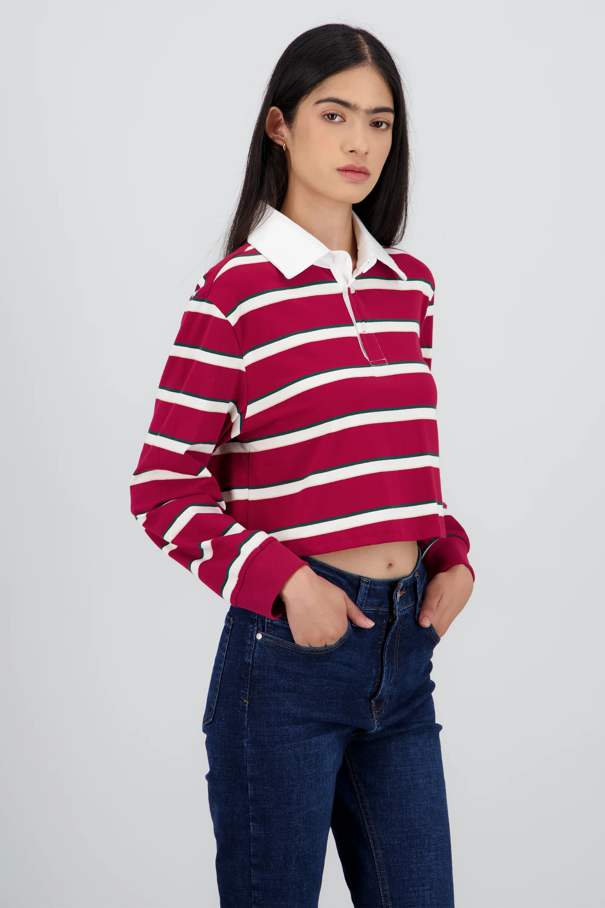 Playera polo con rayas manga larga - Image 3