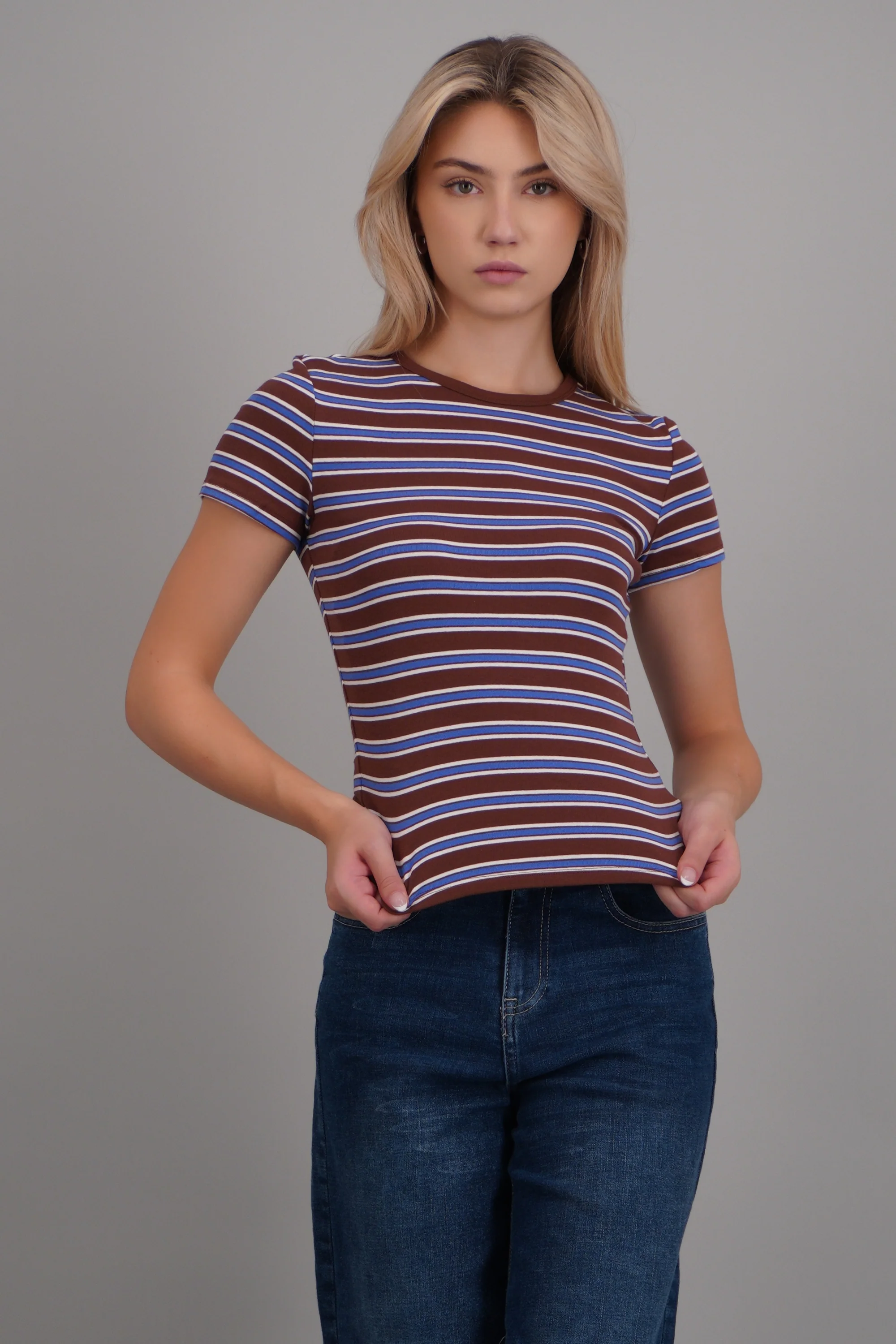 Playera rib estampado rayas - Image 2
