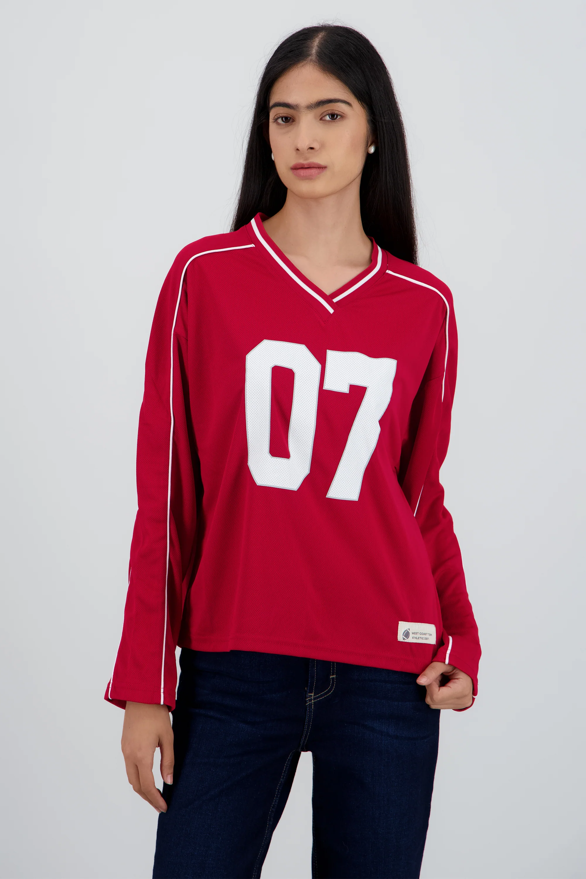 Playera tipo jersey contraste manga larga