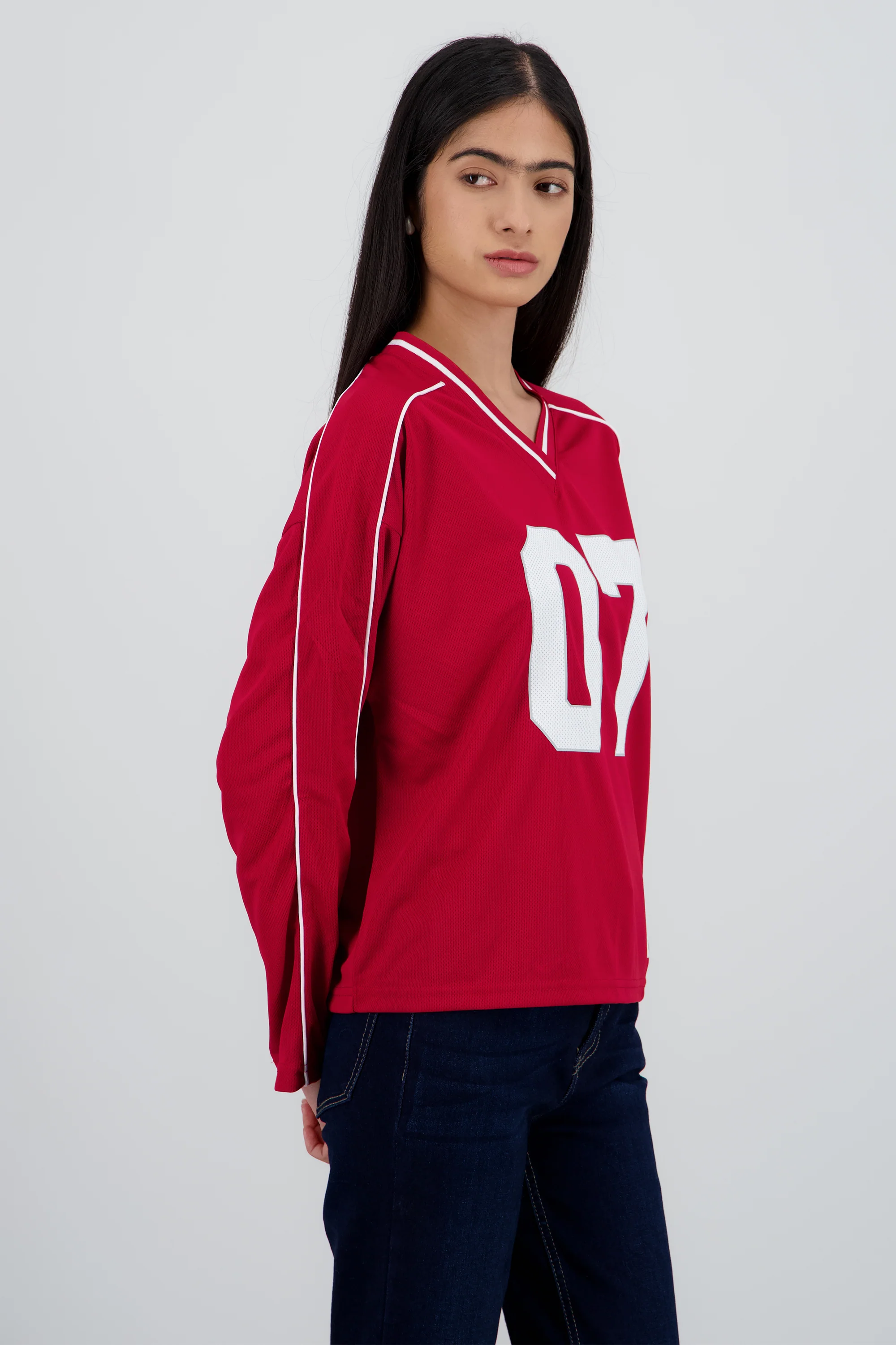Playera tipo jersey contraste manga larga - Image 3