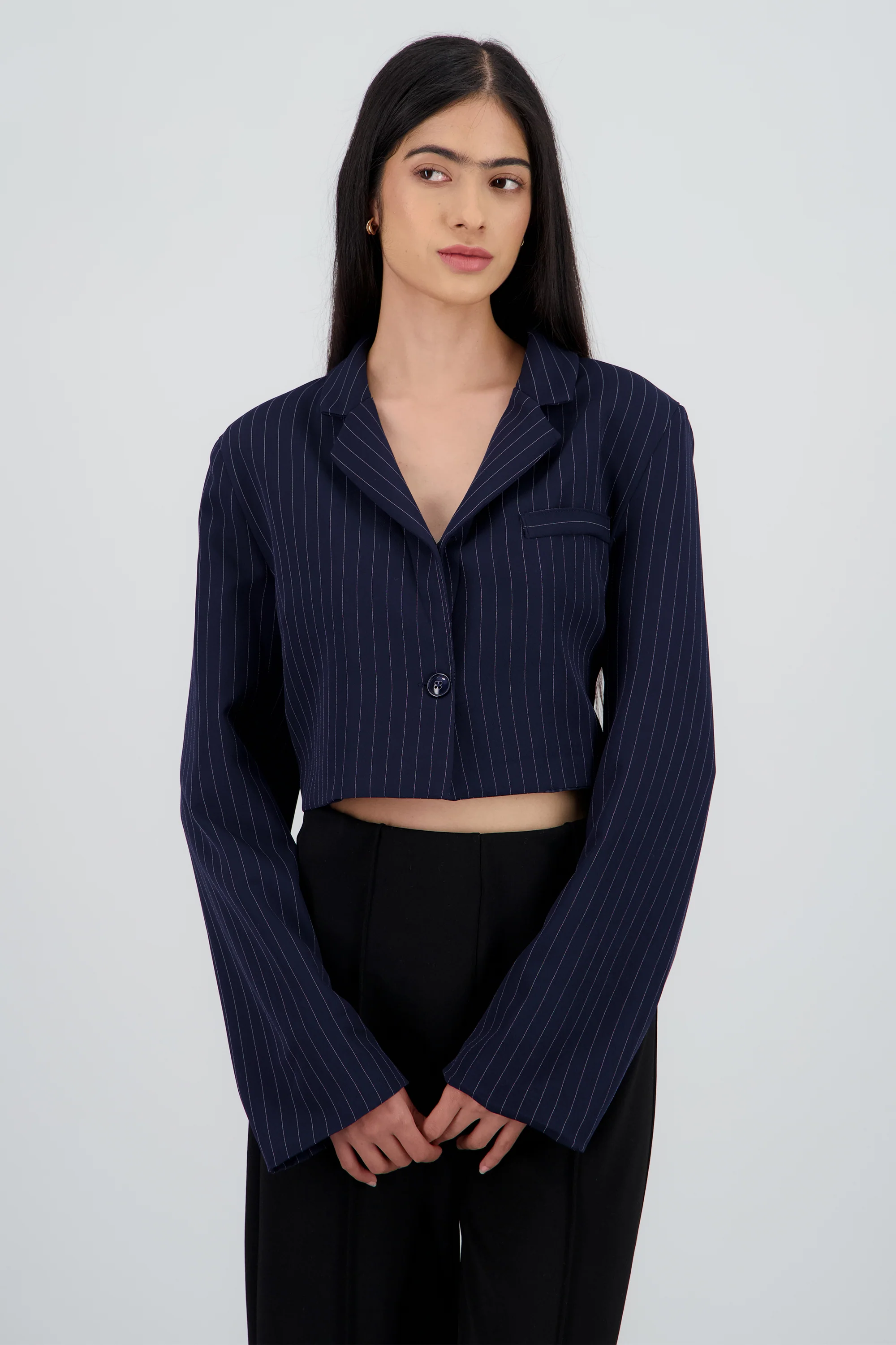 Saco crop de rayas con forro - Image 2