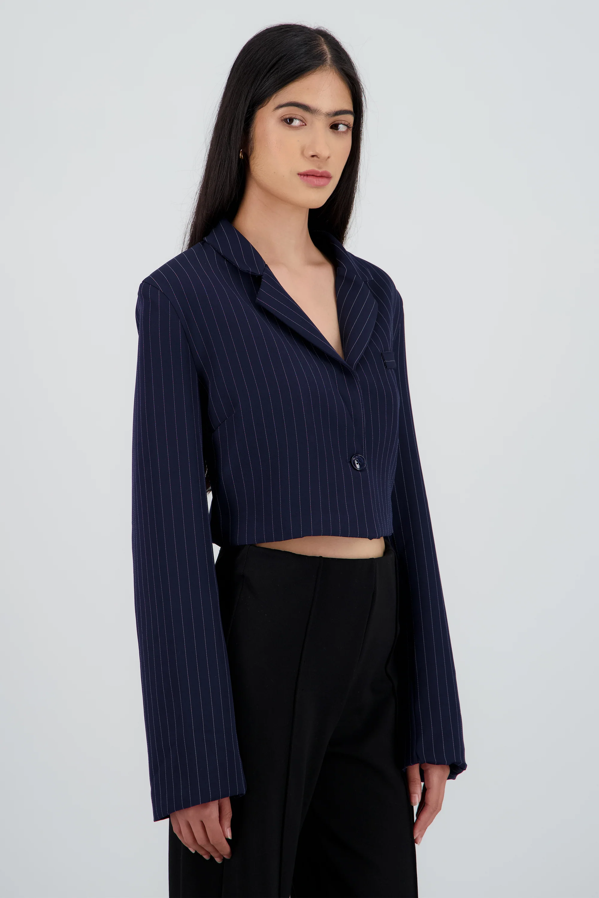 Saco crop de rayas con forro - Image 3