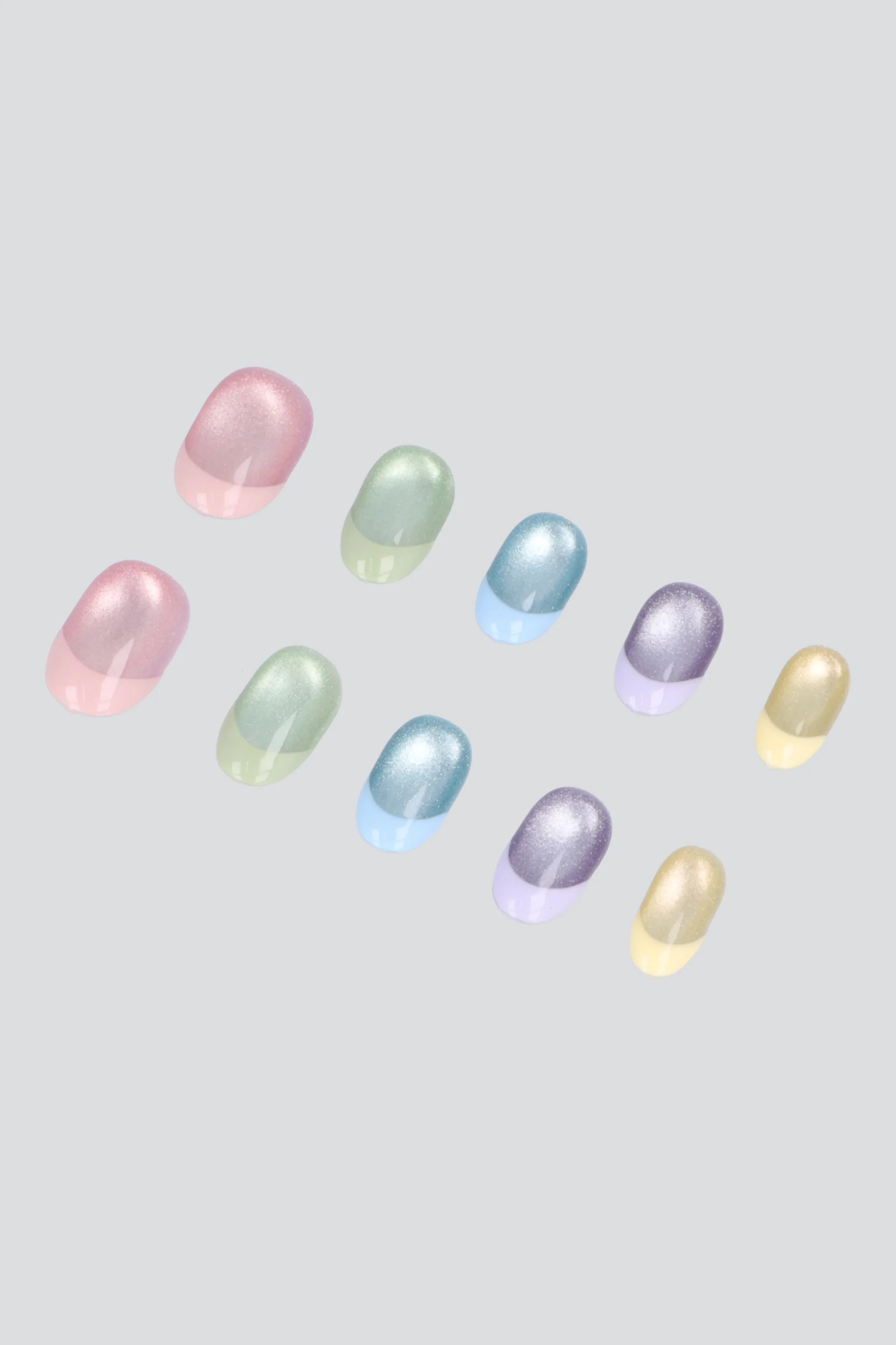 Set 10 uñas ojo de gato french pastel mix