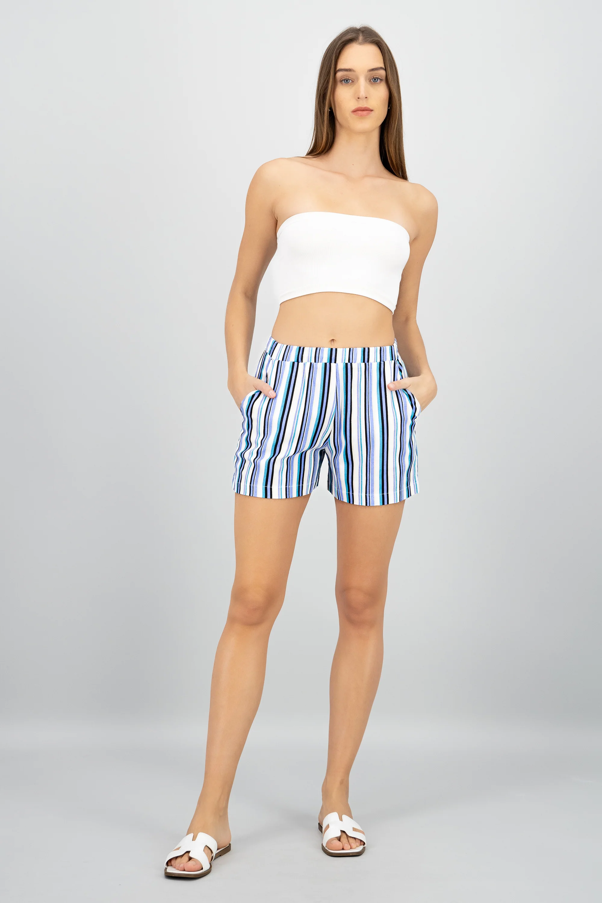Short rayas lino