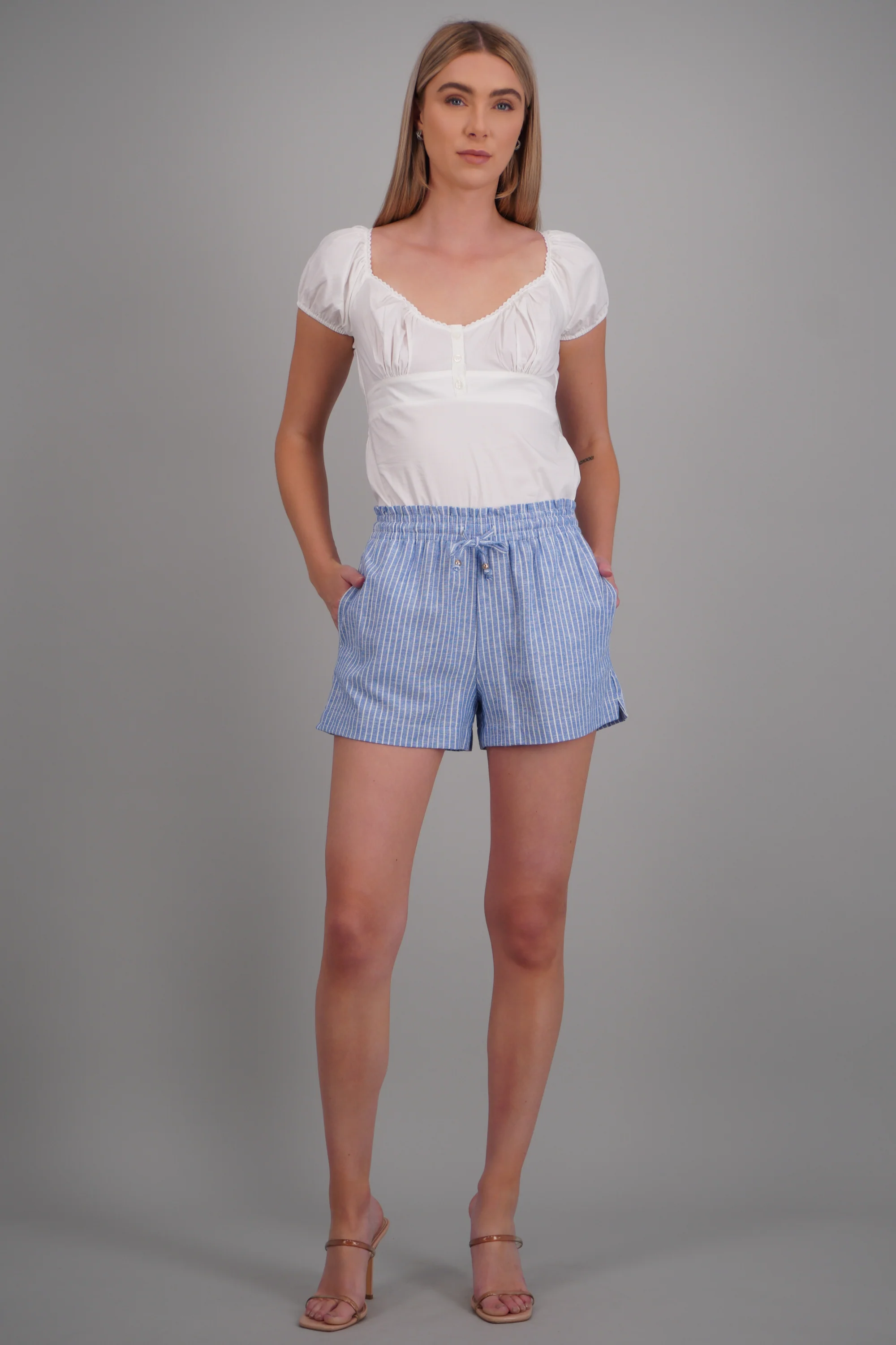 Shorts de lino rayas con resorte
