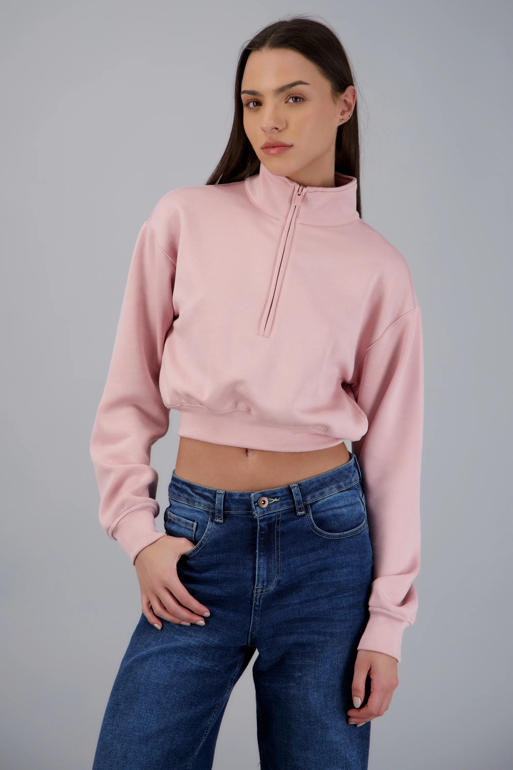 Sudadera cuello alto medio zipper