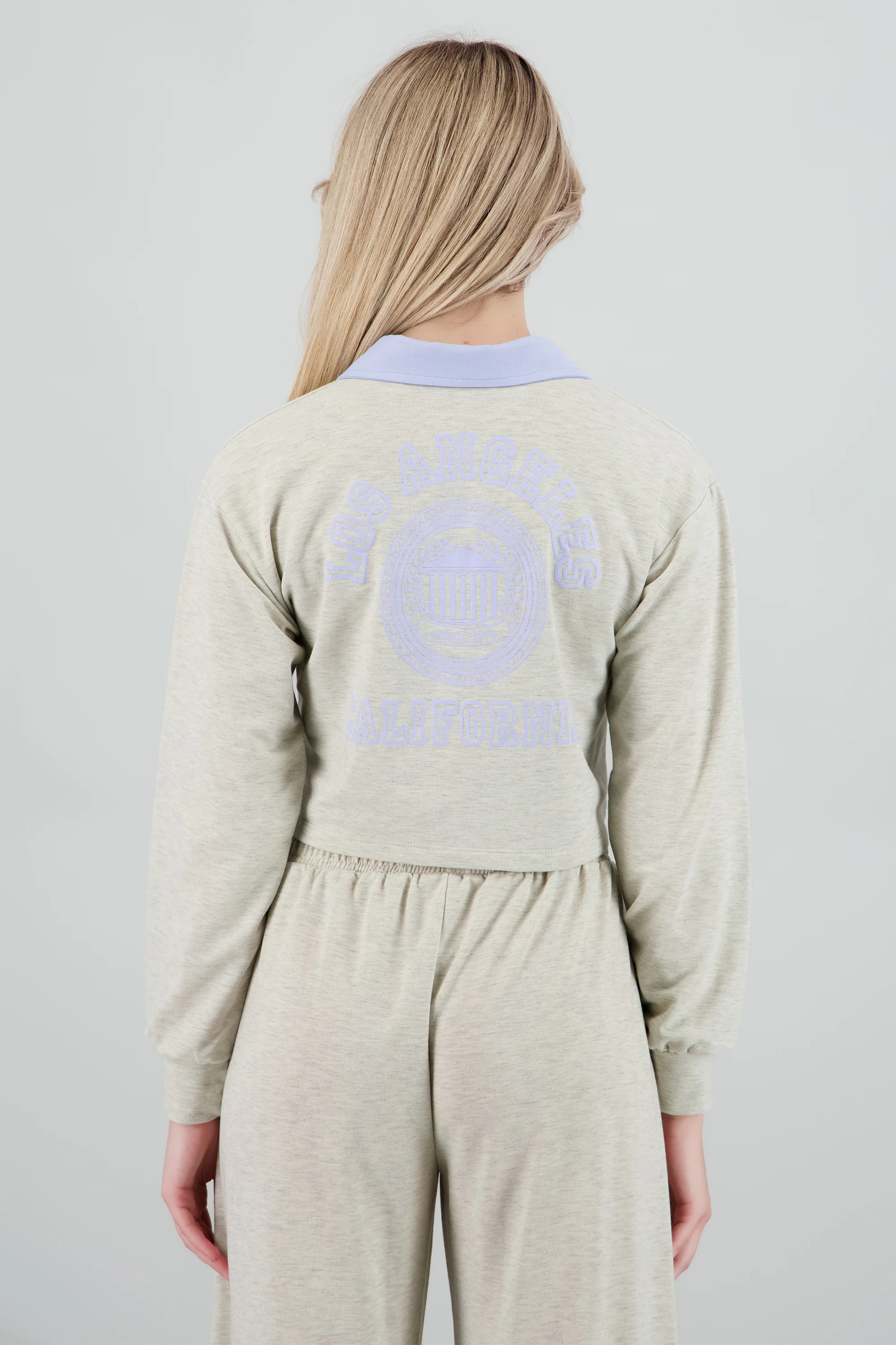 Sudadera estrampada detalle cuello polo - Image 4