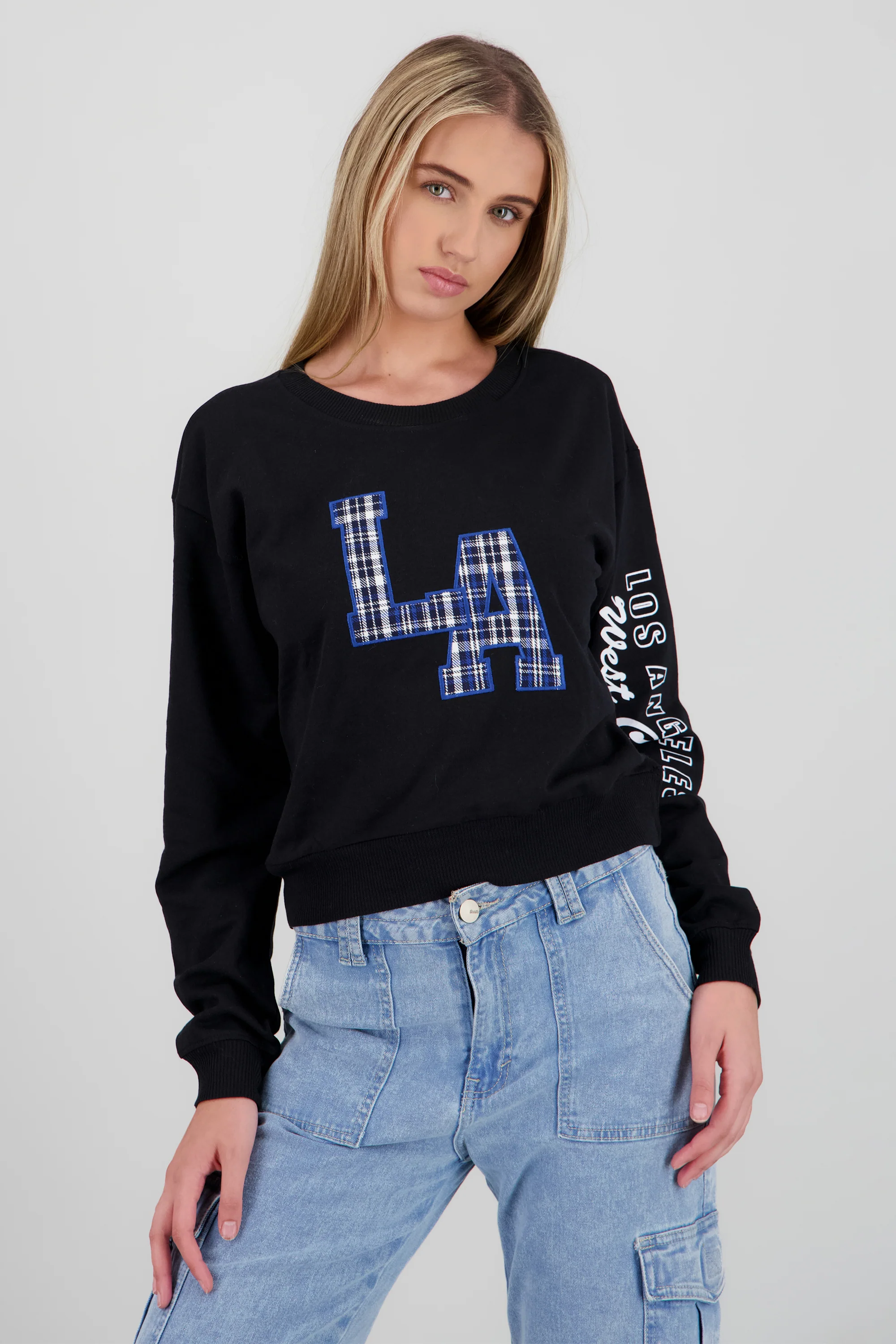Sudadera NY cuadros conjunto scrunchie - Image 2