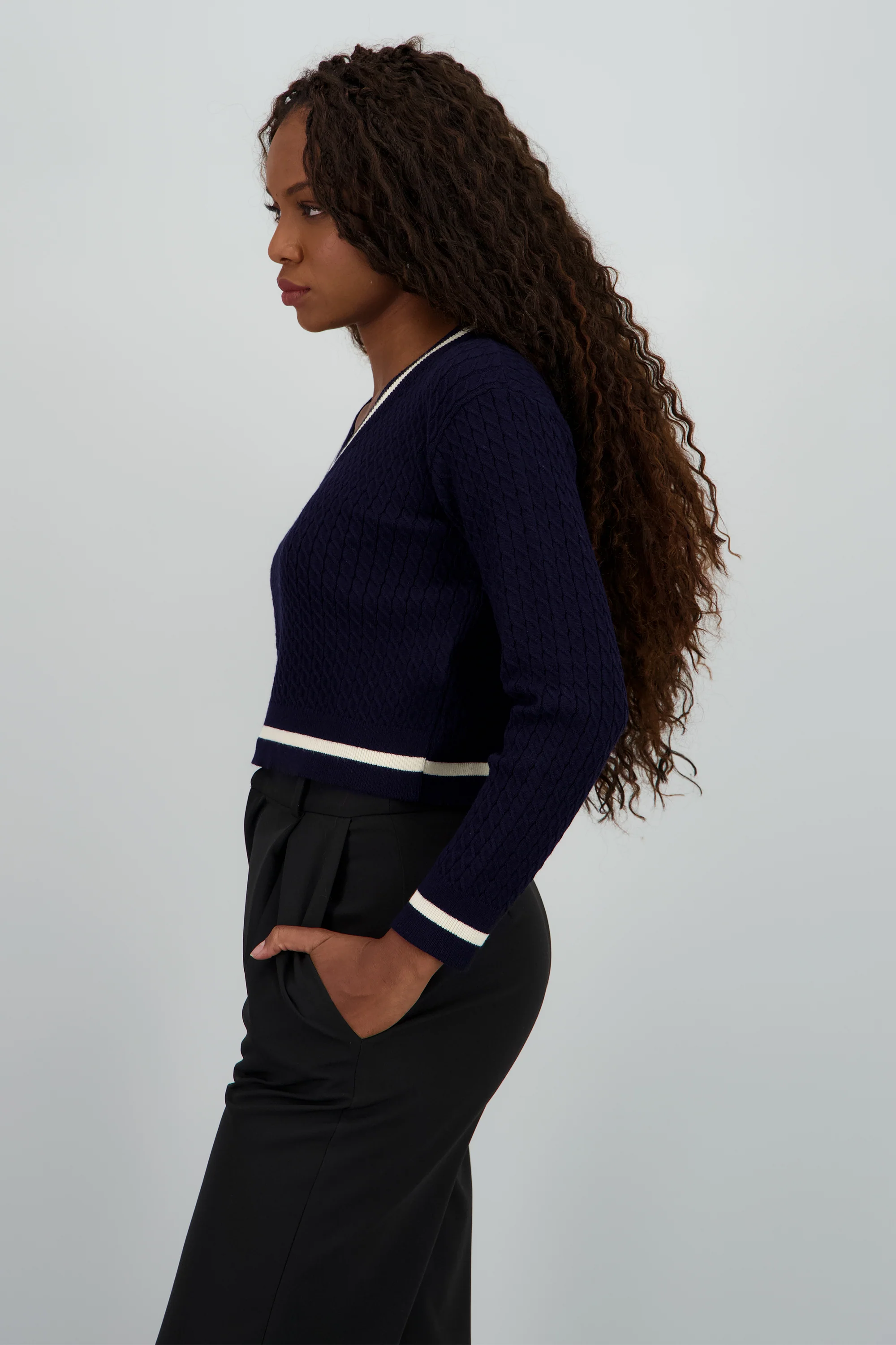 Sueter cardigan con contraste - Image 3