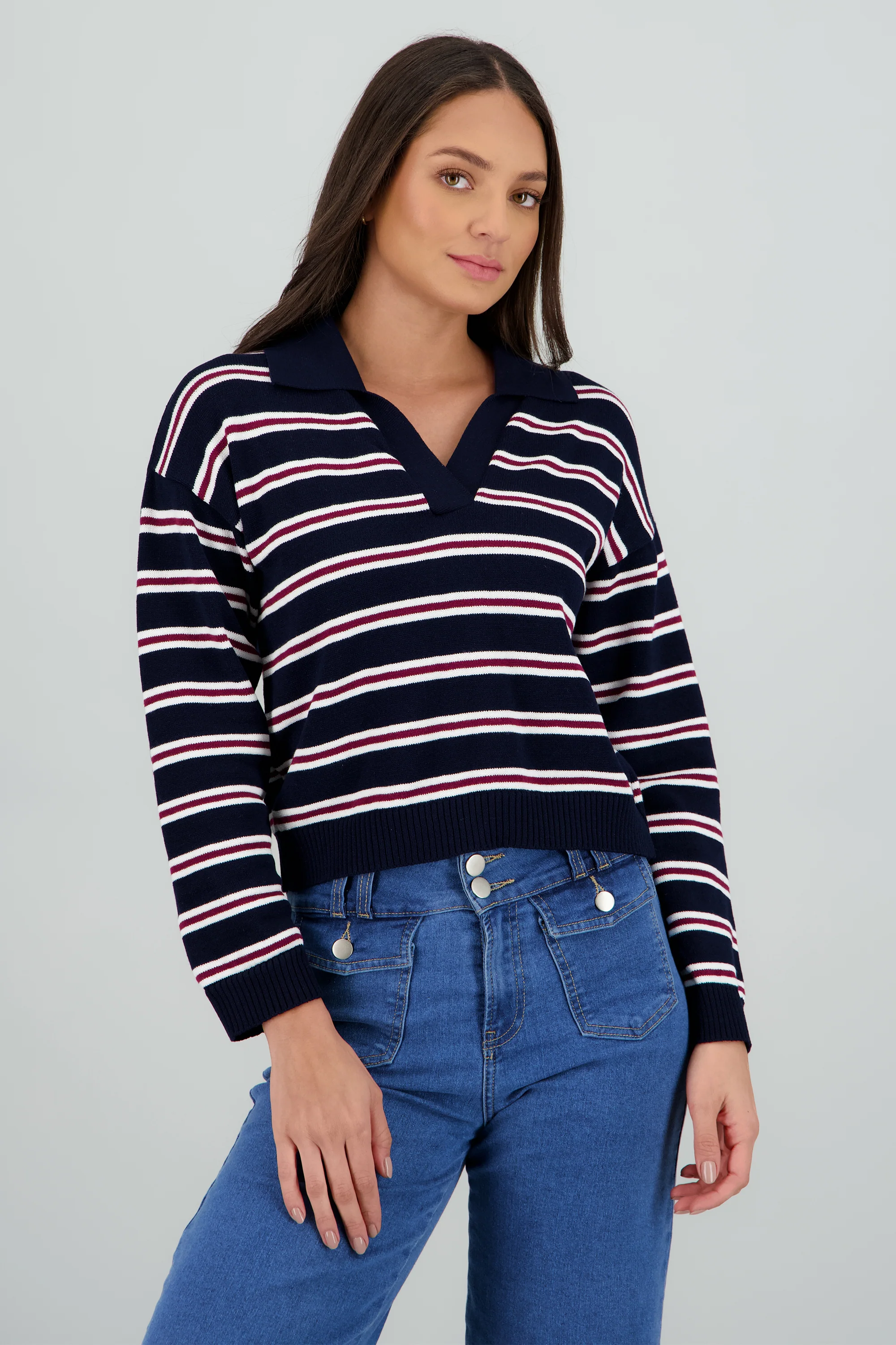 Sueter ligero cuello polo estampado rayas - Image 2