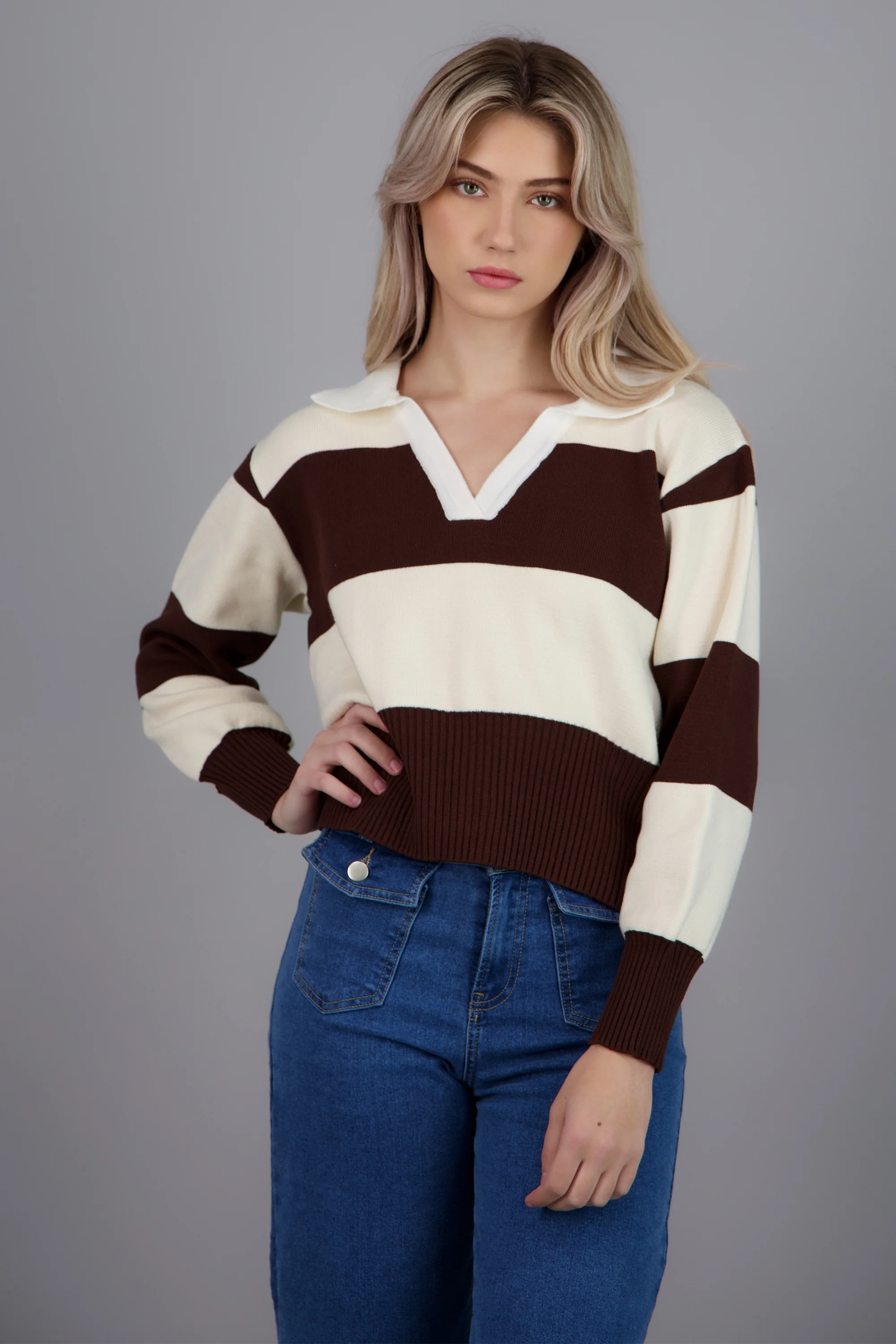 suéter rayas cuello polo