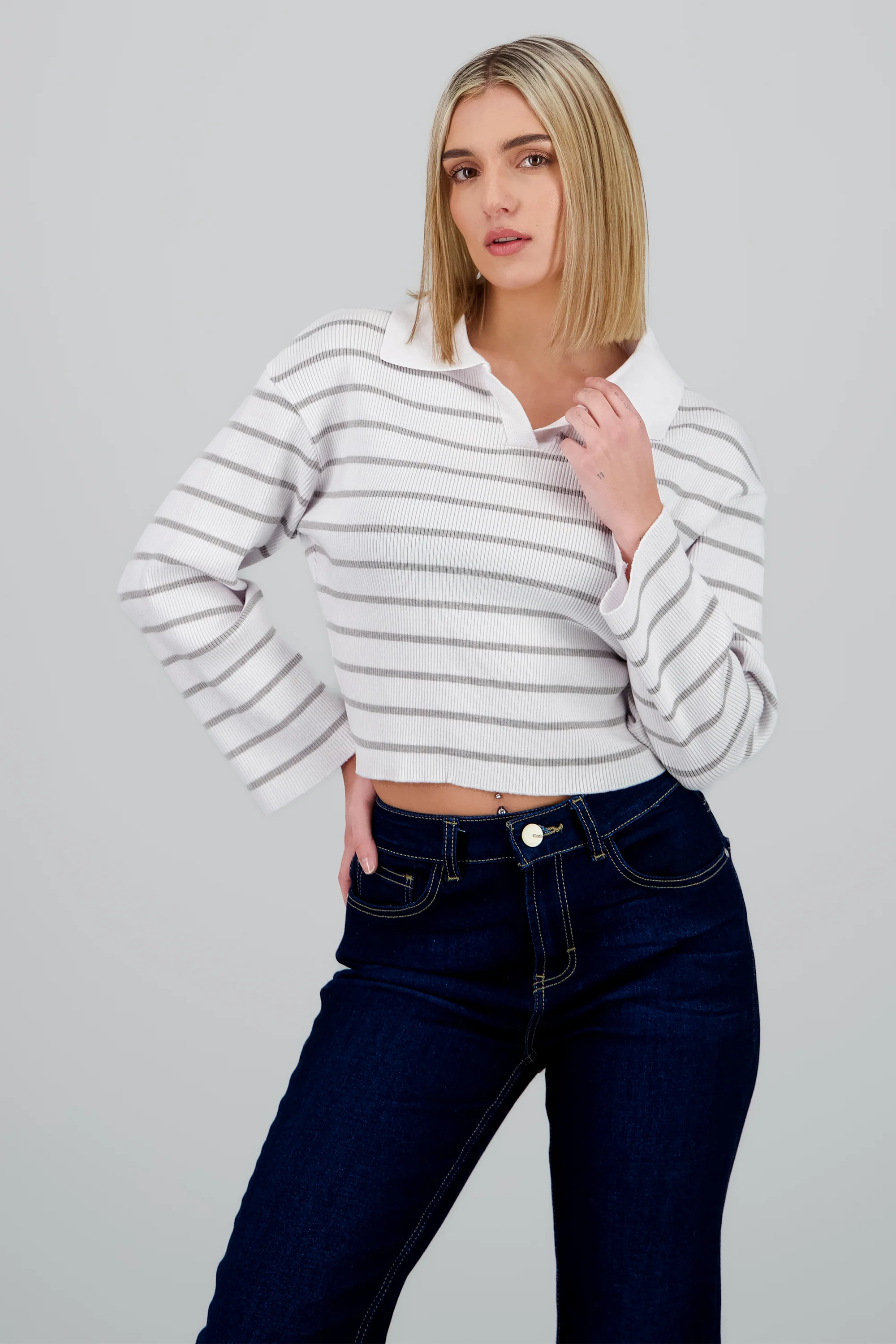 Sueter tejido cuello polo rayas - Image 2