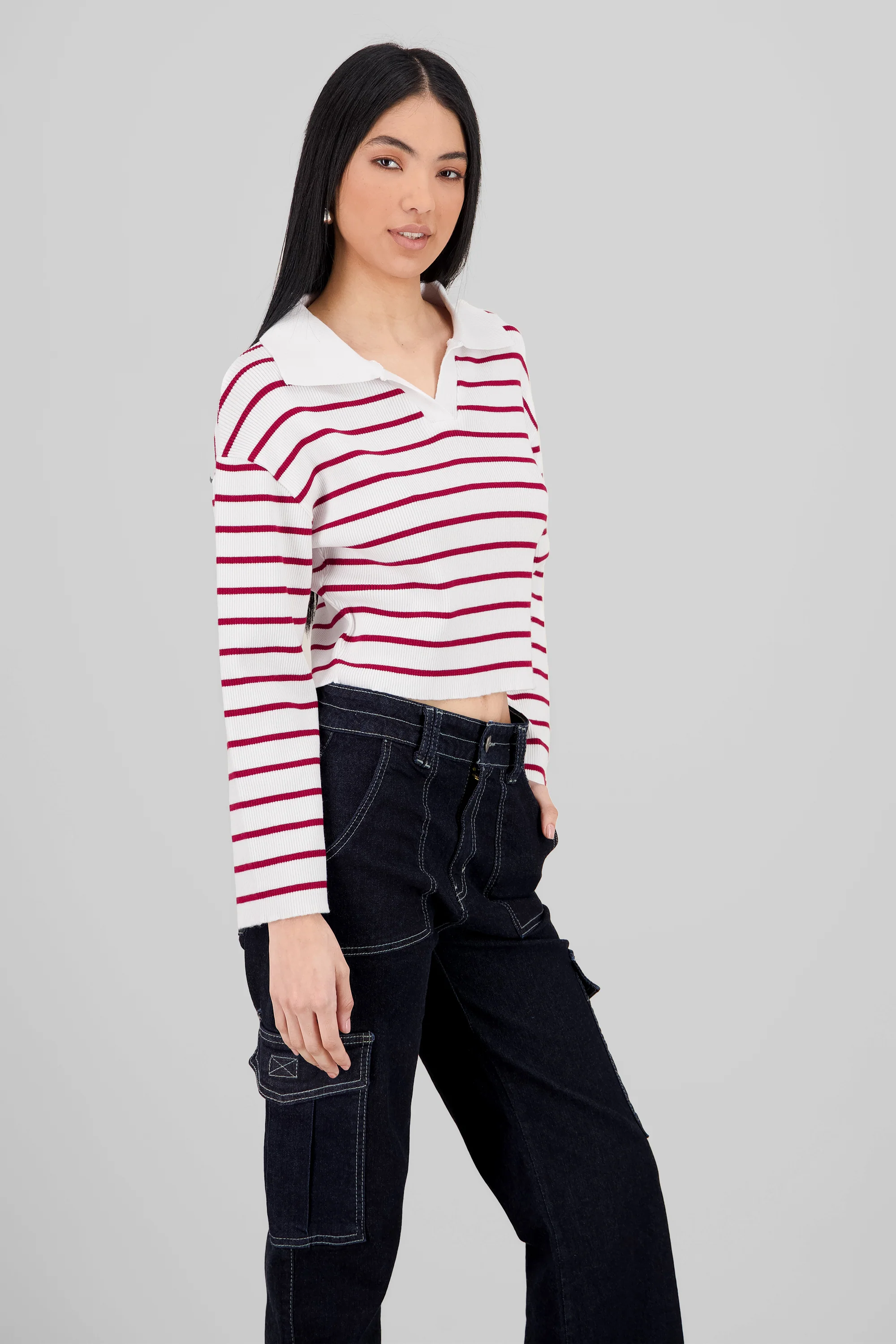 Sueter tejido cuello polo rayas - Image 3