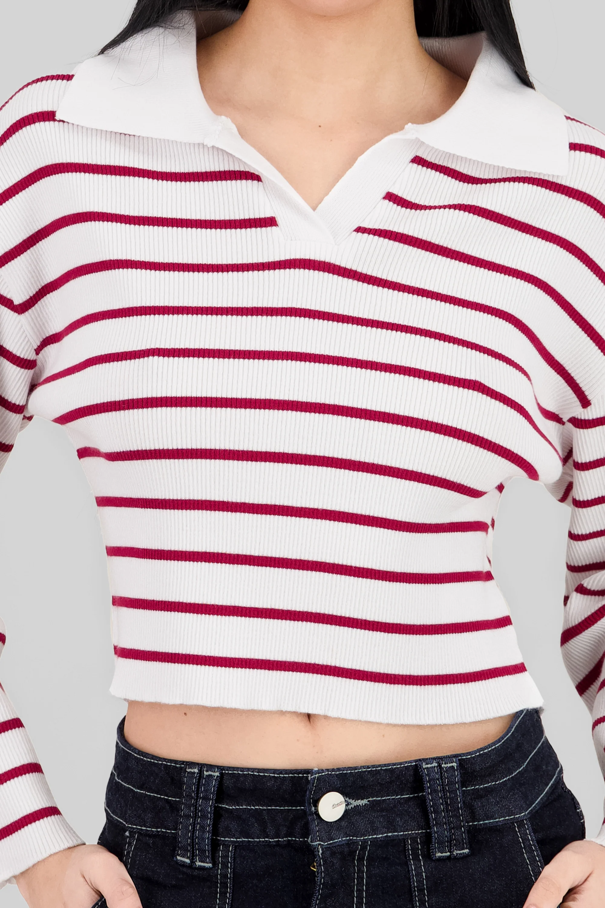 Sueter tejido cuello polo rayas - Image 5