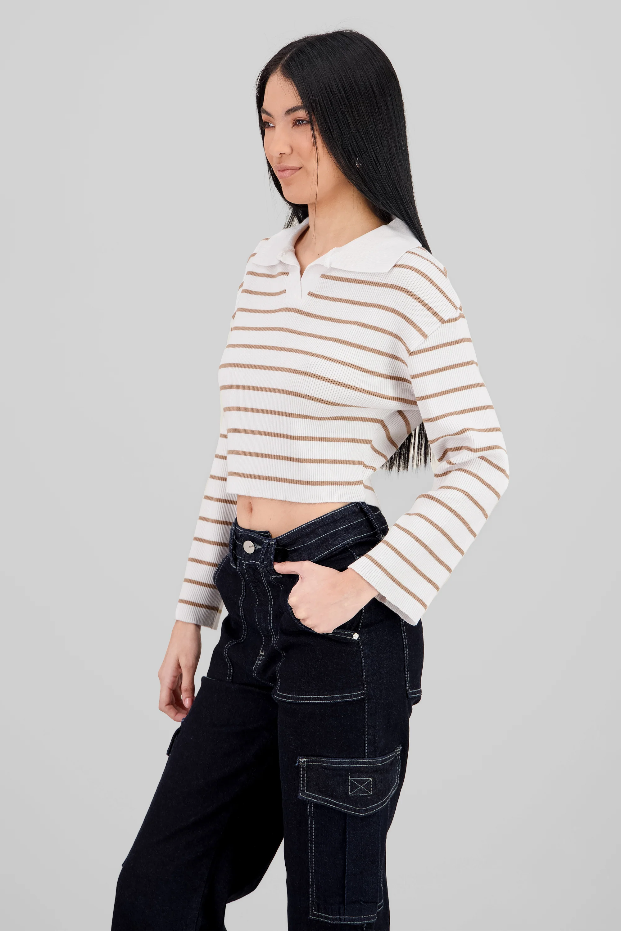 Sueter tejido cuello polo rayas - Image 3
