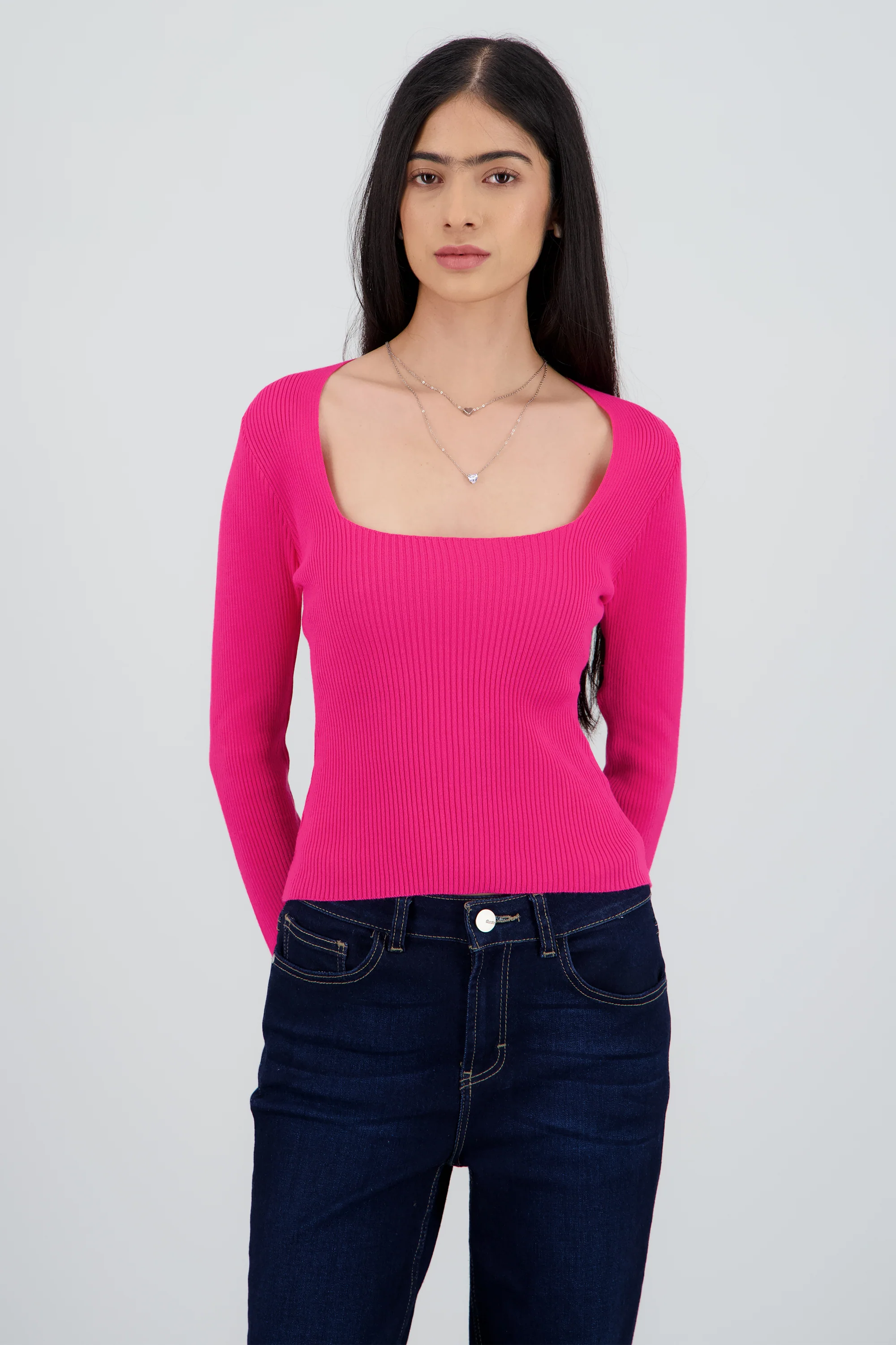 Sueter tejido de cuello cuadrado liso - Image 2