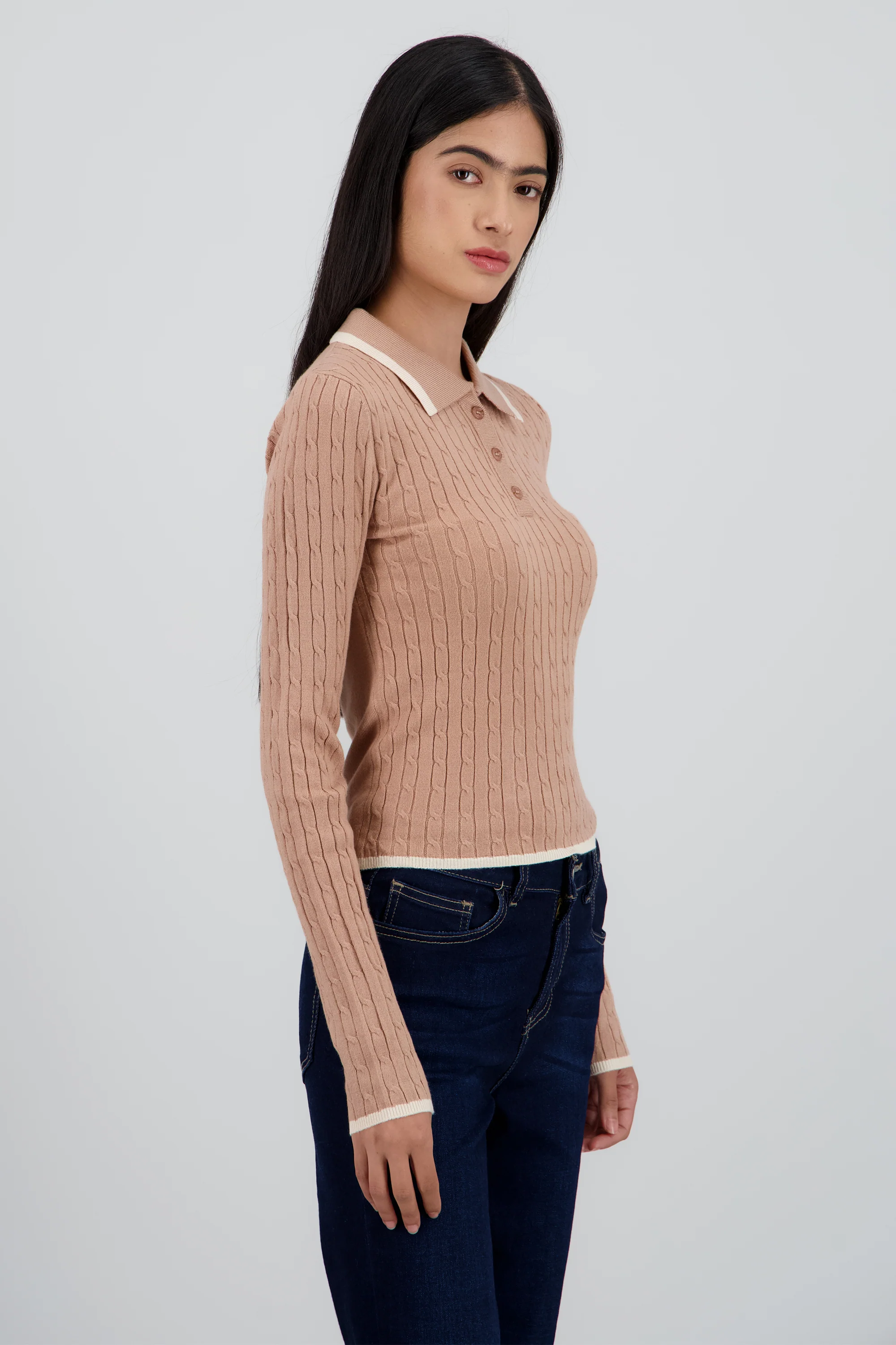 Sueter tipo polo manga larga textura raya contrast - Image 3